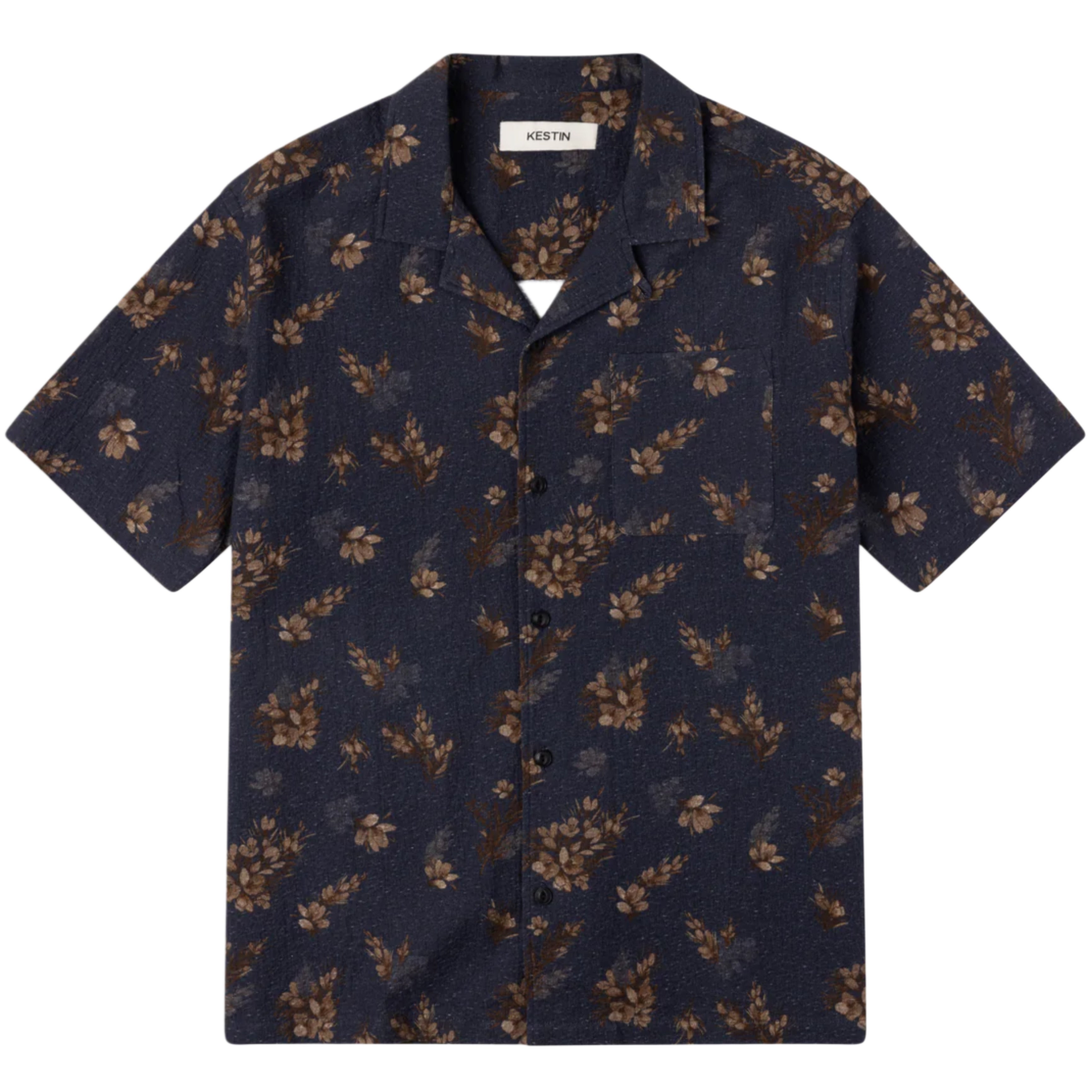 KESTIN Crammond Shirt in Dark Navy Gorse Print Cotton