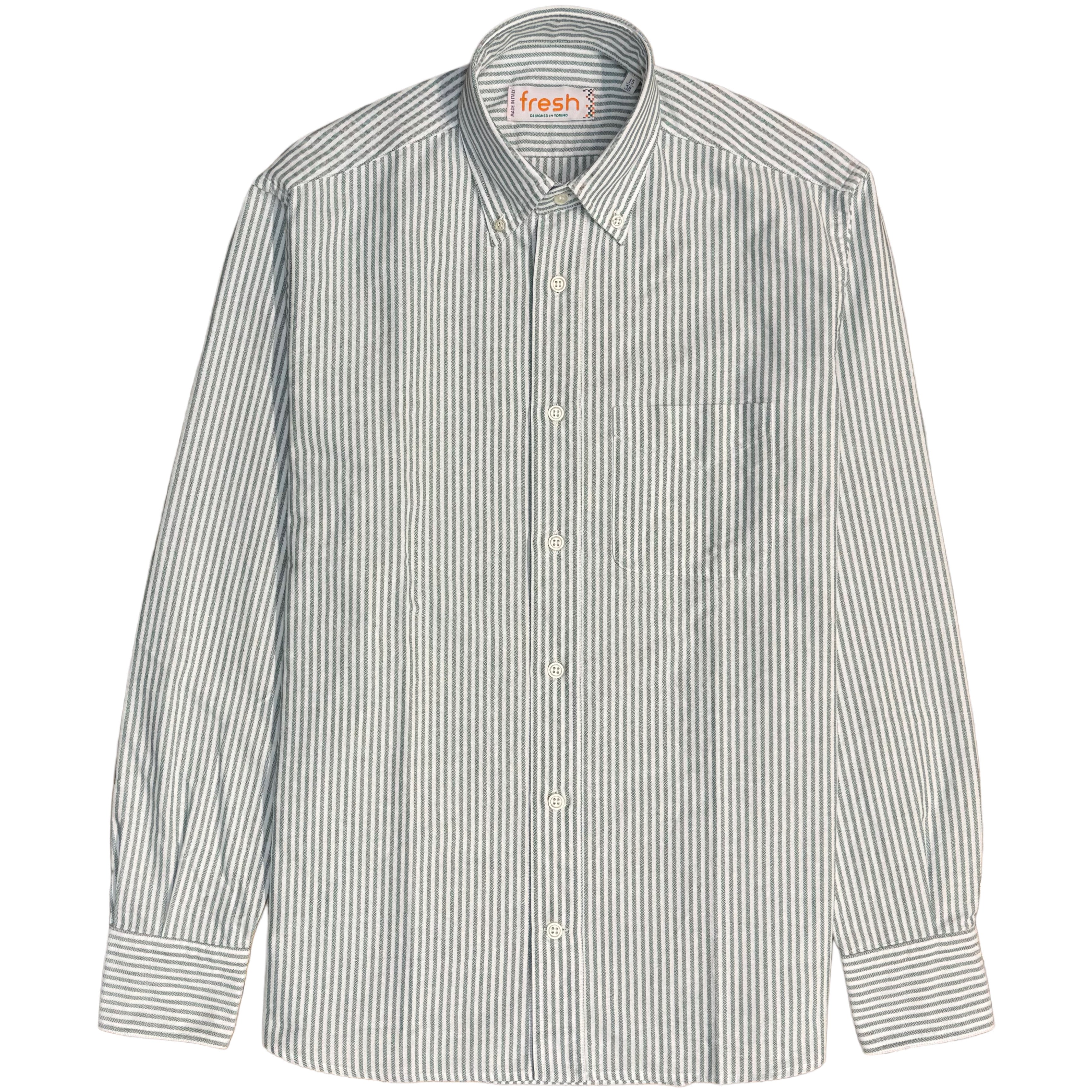 FRESH Green Striped Oxford Cotton Button Down Shirt