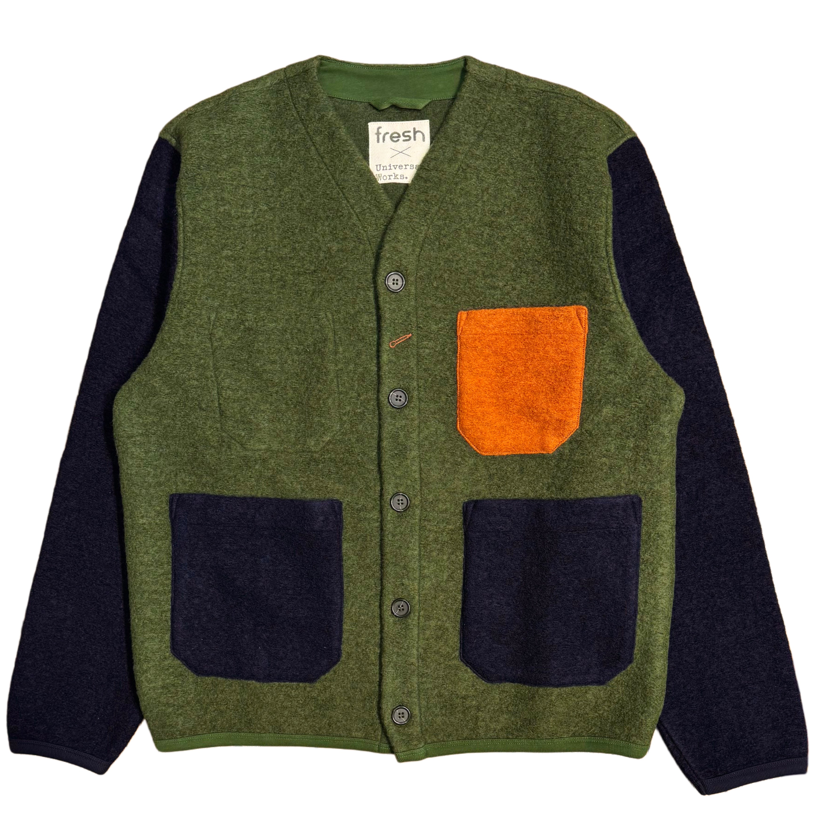 UNIVERSAL WORKS x Fresh Cardigan Wool Fleece Olive Rust