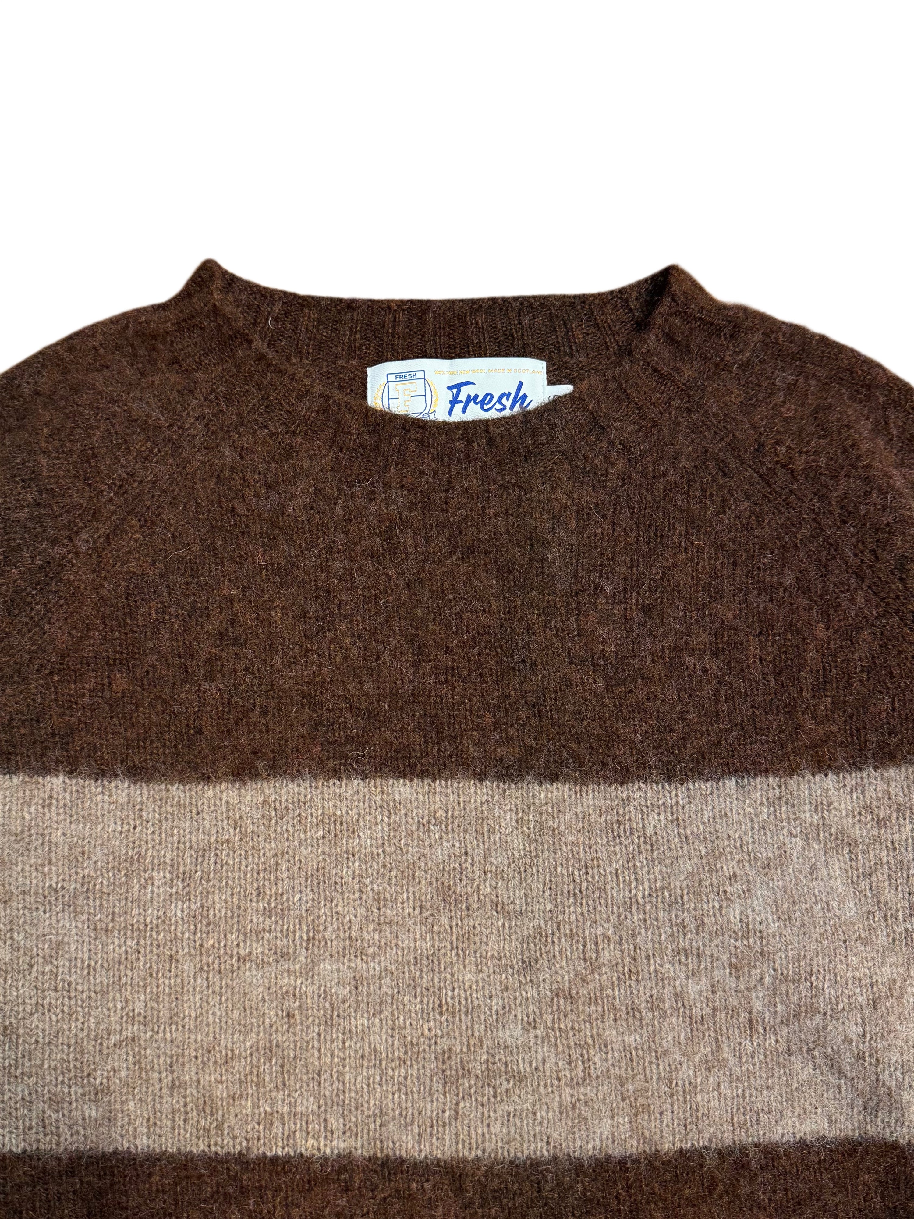 FRESH Sean Shaggy Shetland Wool Striped Sweater In Marron Tundra