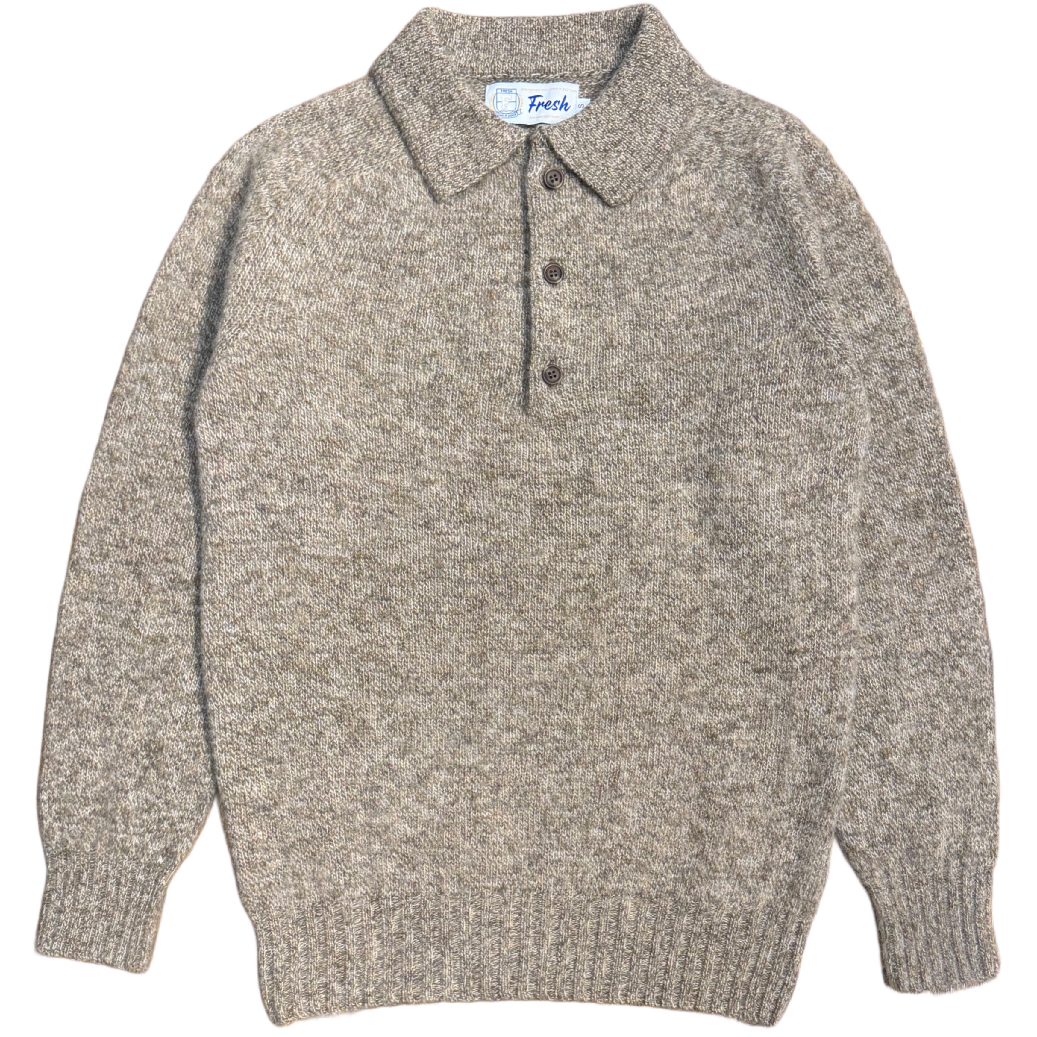 FRESH Paul Shaggy Shetland Wool Polo Sweater In Pebble