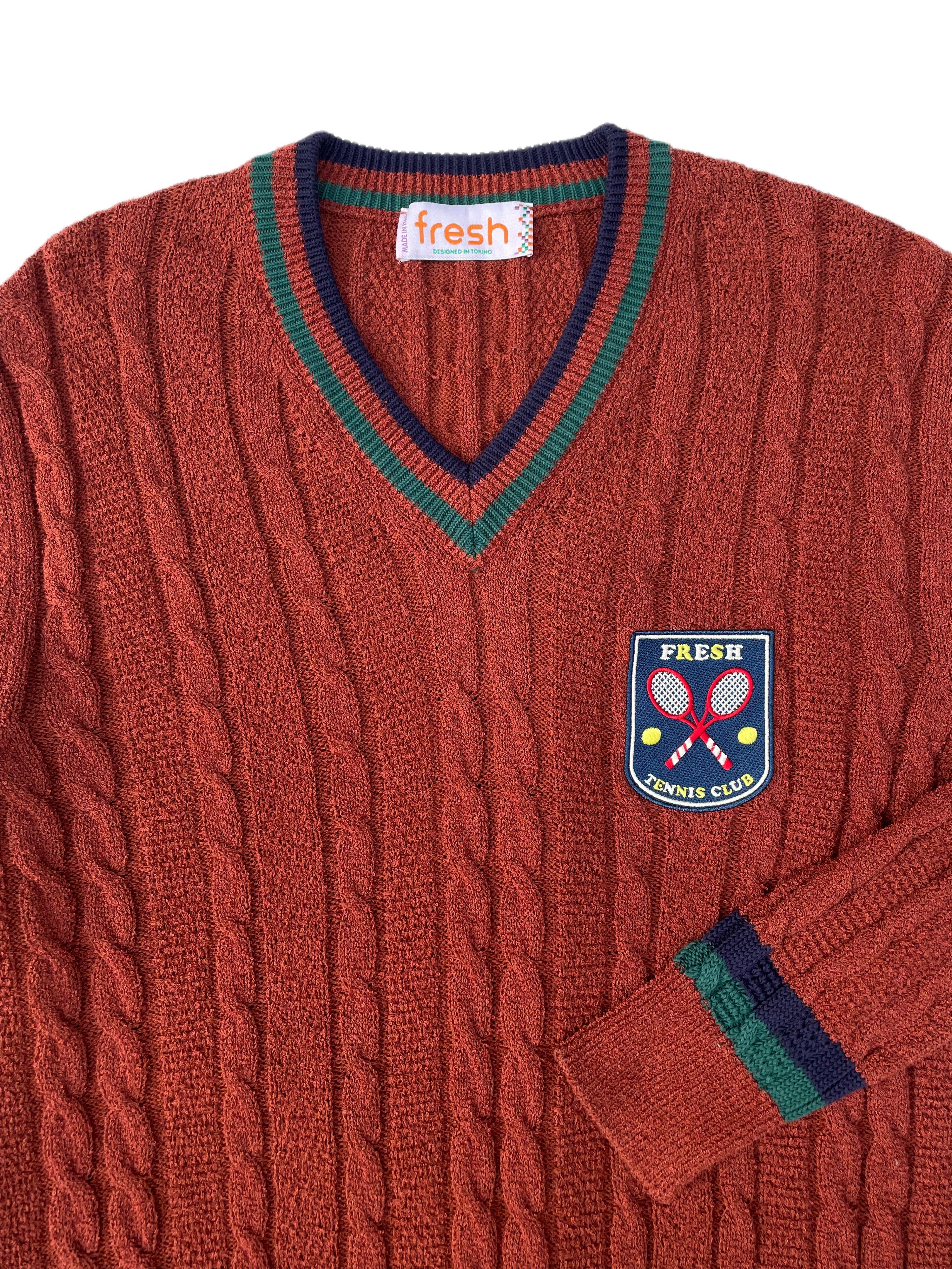 FRESH Tennis Club - Pull en coton à col en V - Marron