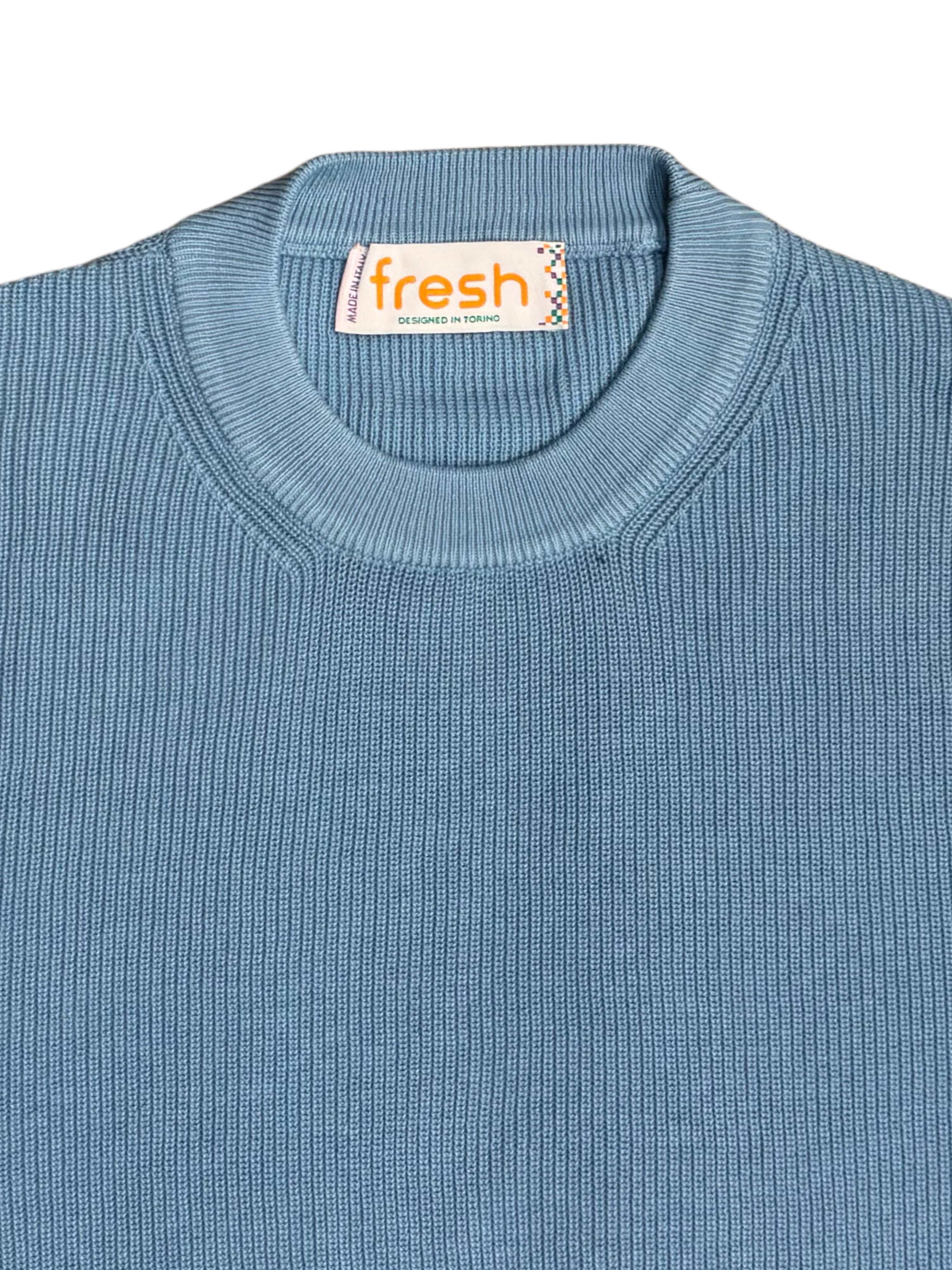 Pull ras du cou en coton italien FRESH René bleu bébé