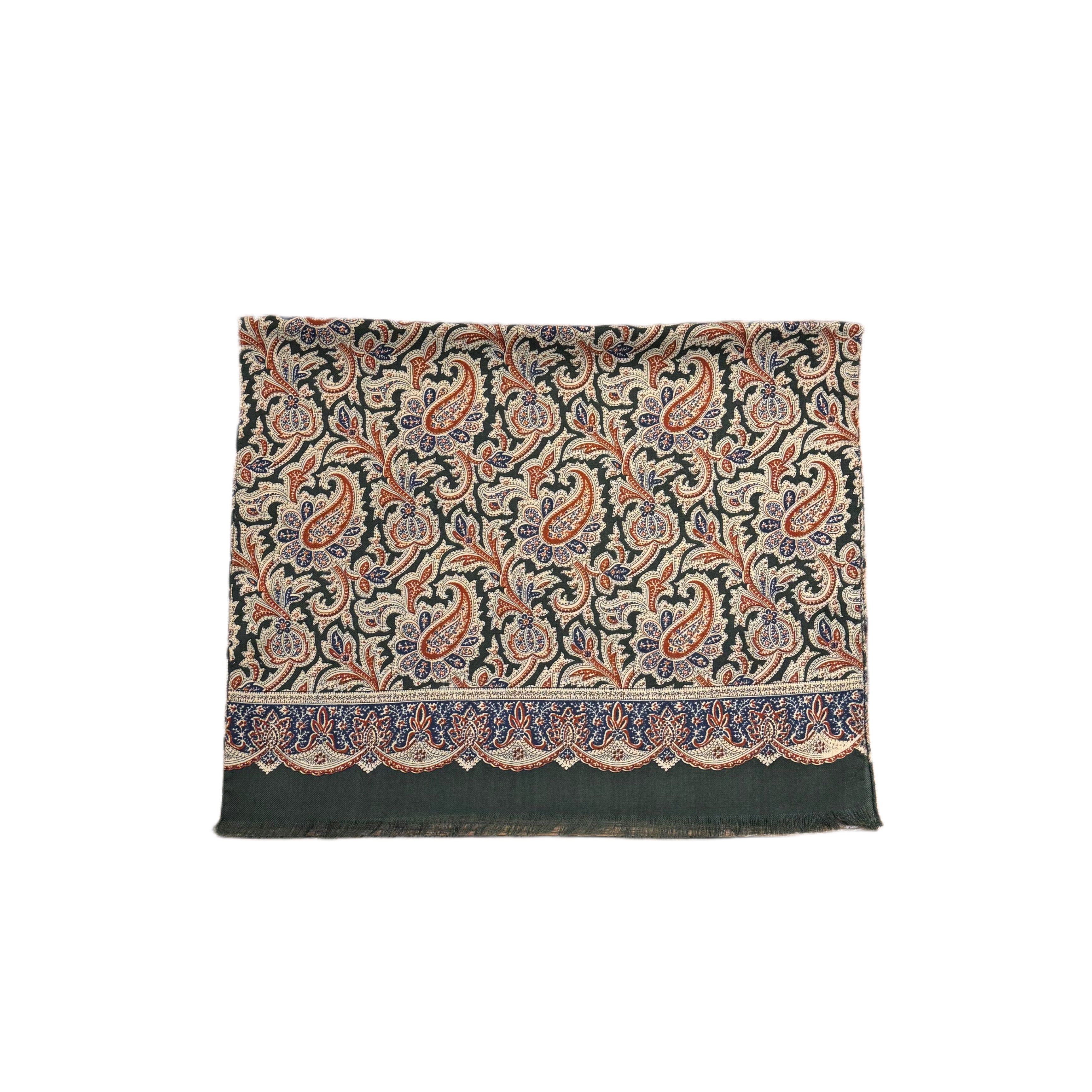 FRESH Fine Wool Scarf in Green Paisley