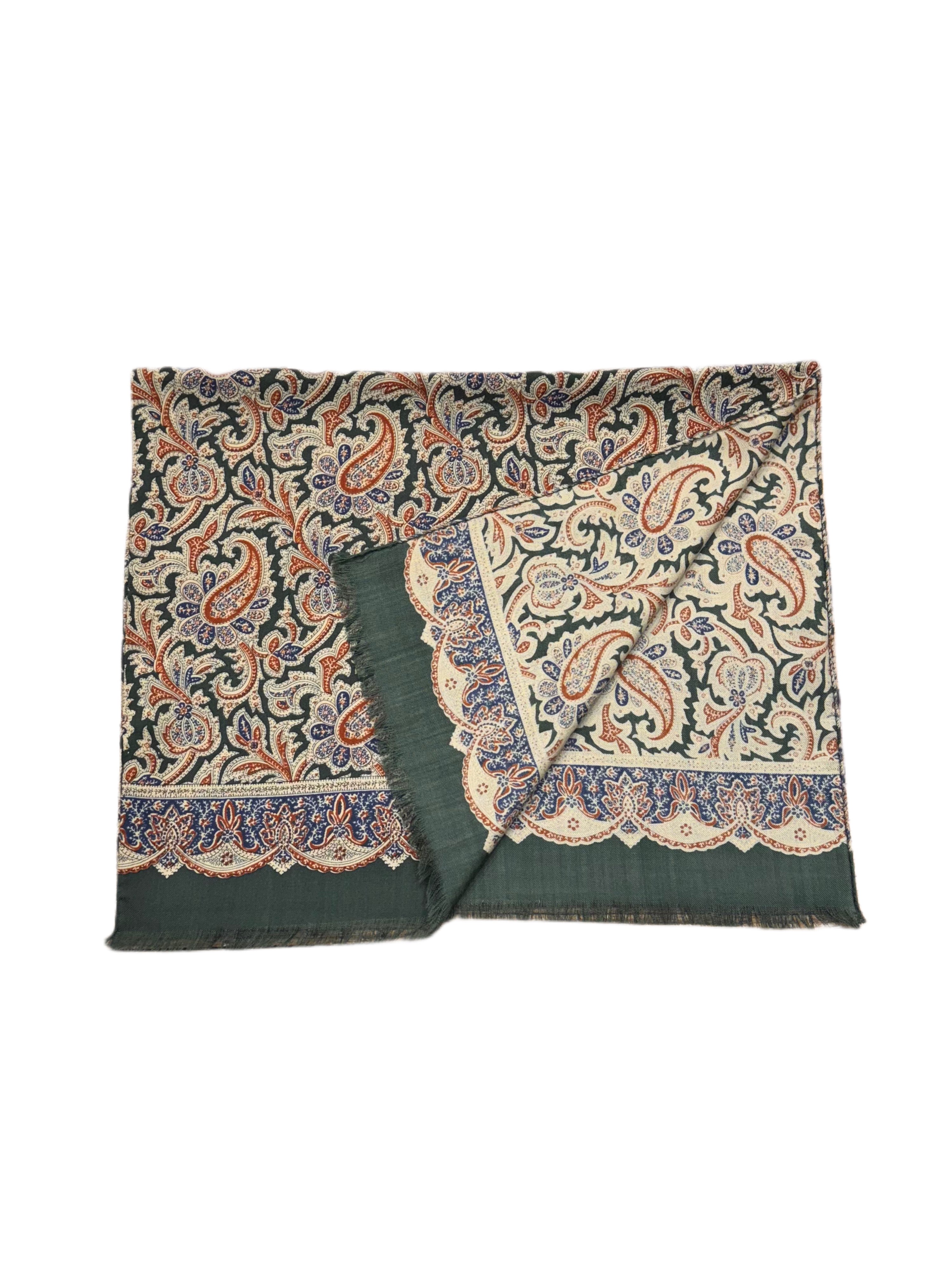 FRESH Fine Wool Scarf in Green Paisley