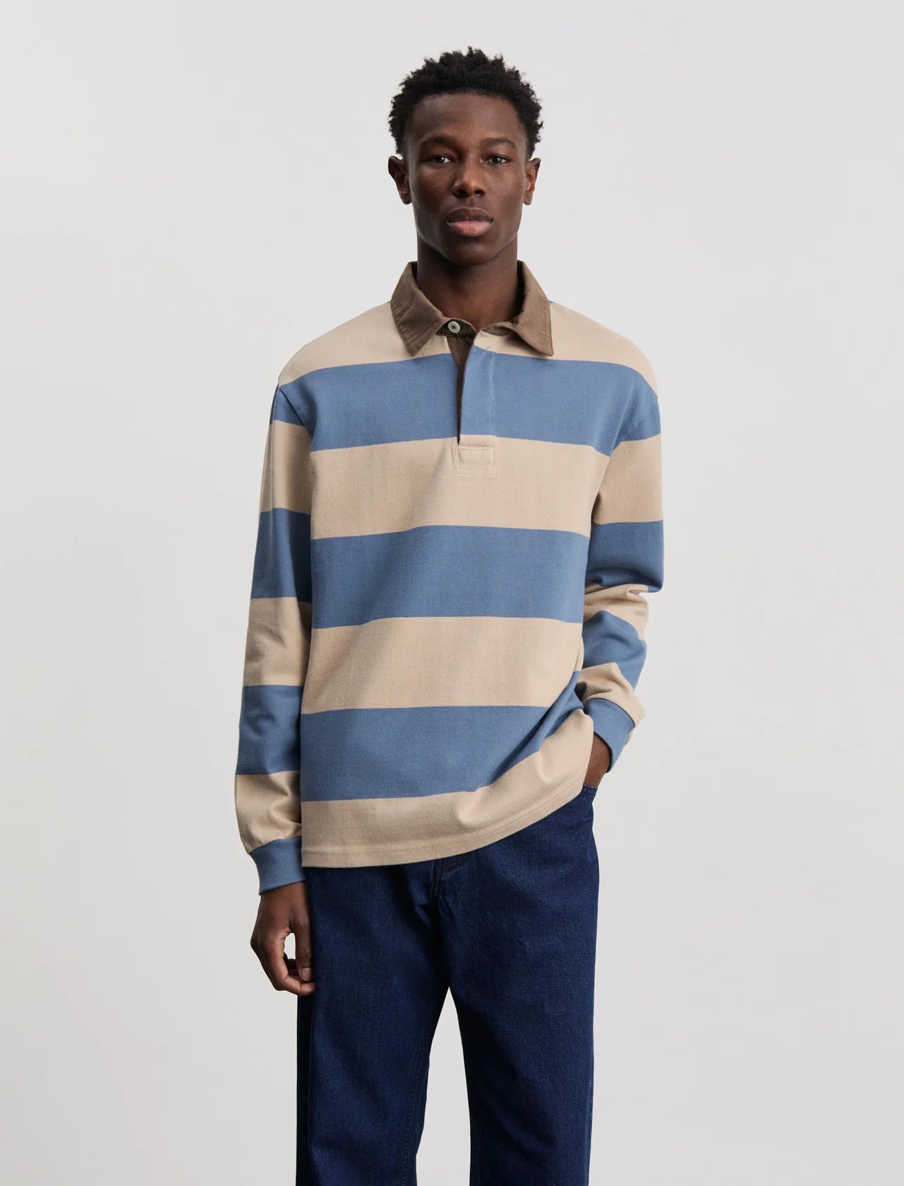 ANOTHER ASPECT Another Rugby Polo 1.0 Blue Sand Stripe