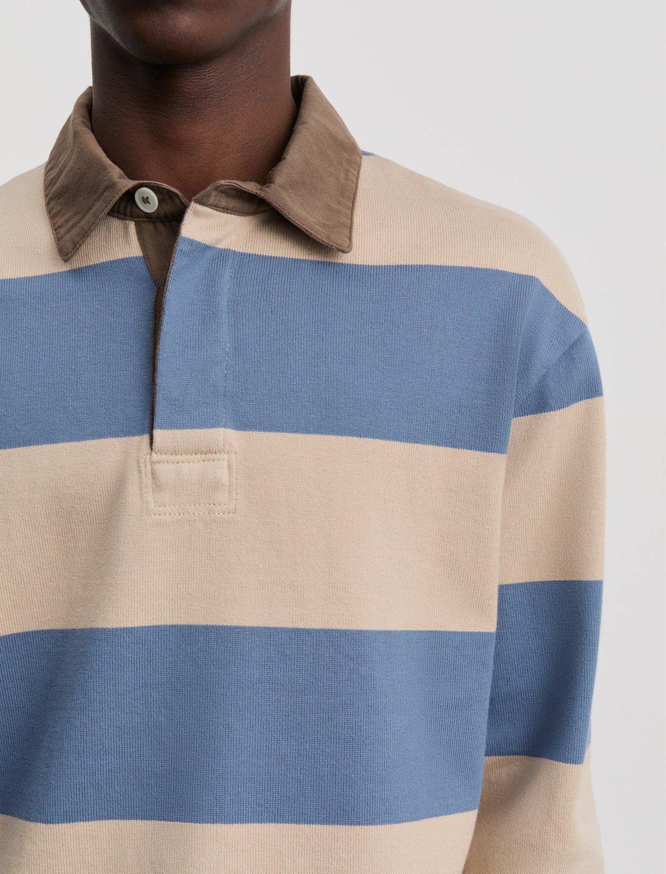 ANOTHER ASPECT Another Rugby Polo 1.0 Blue Sand Stripe