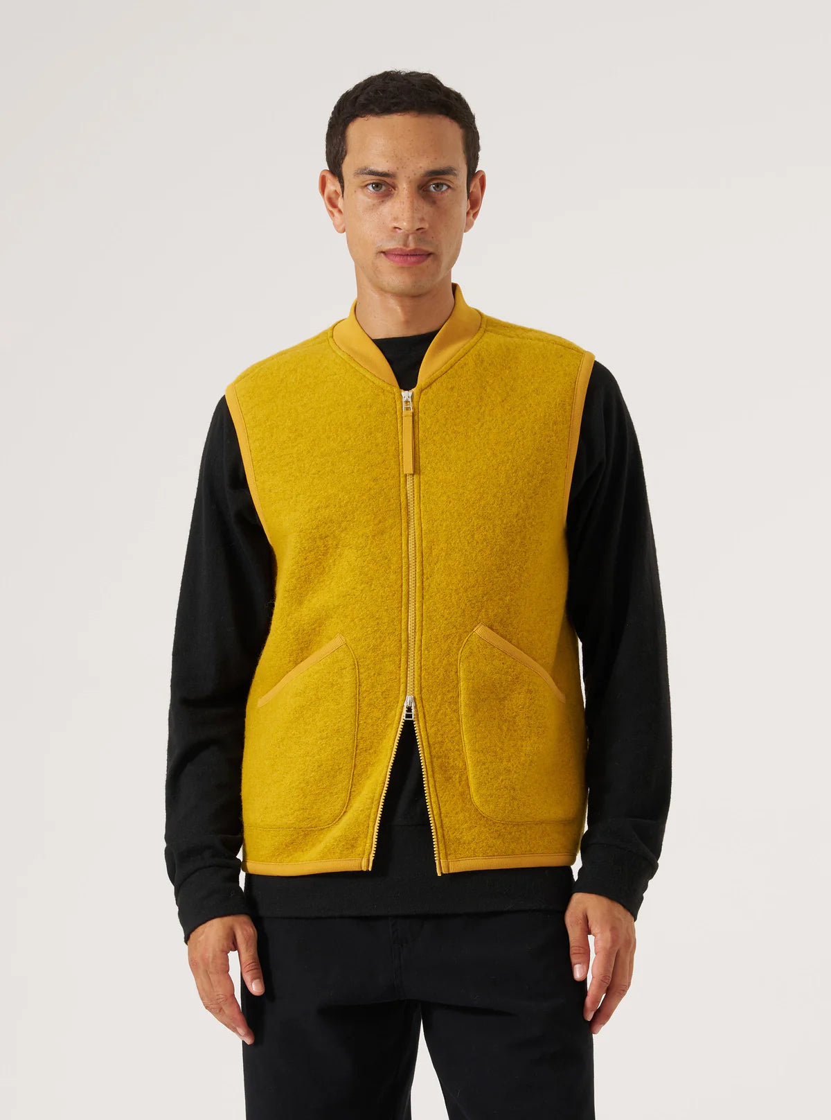 UNIVERSAL WORKS Yellow Wool Fleece Zip Waistcoat