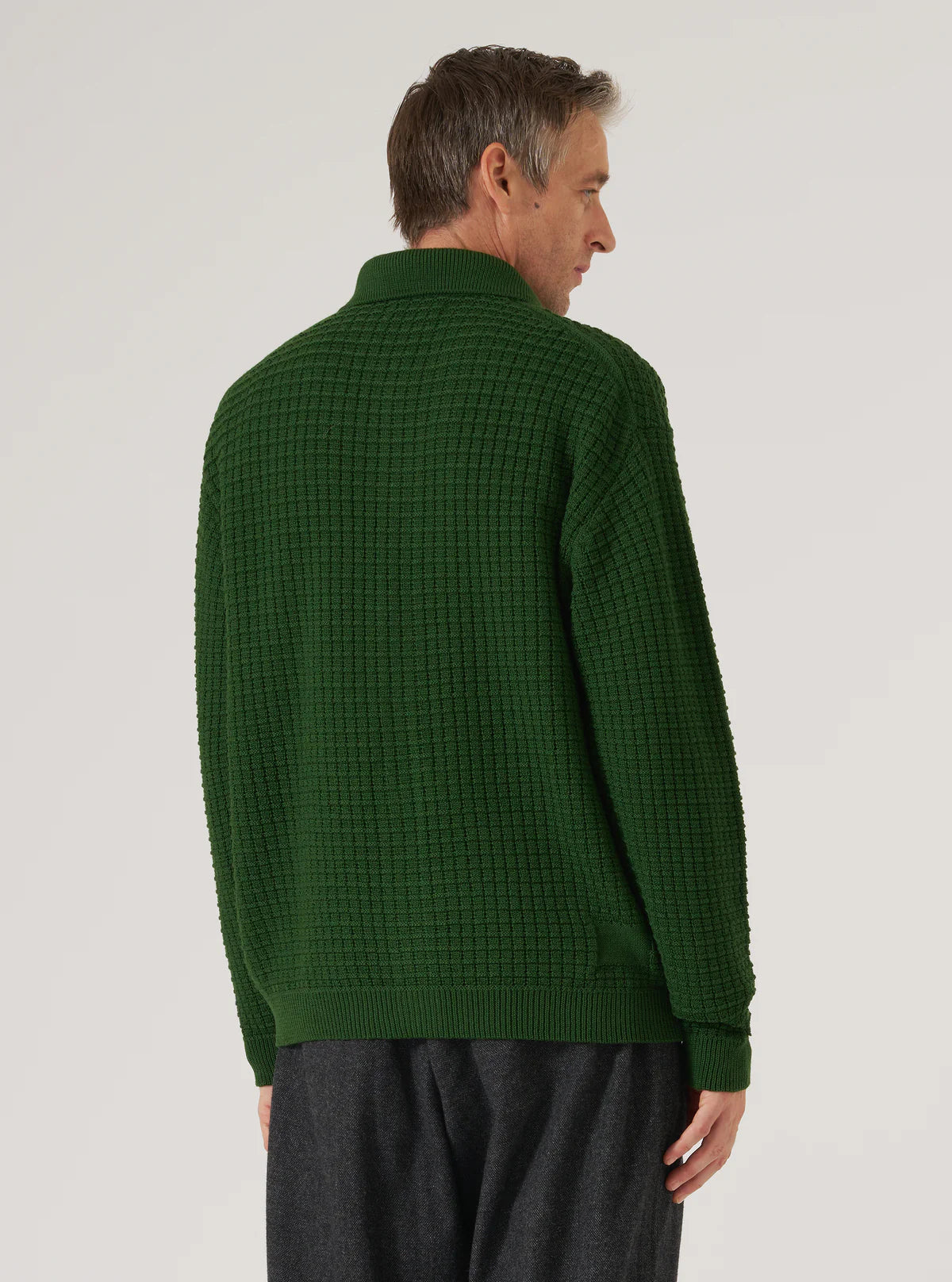 UNIVERSAL WORKS Green Textured Merino Knit Charlie Cardigan