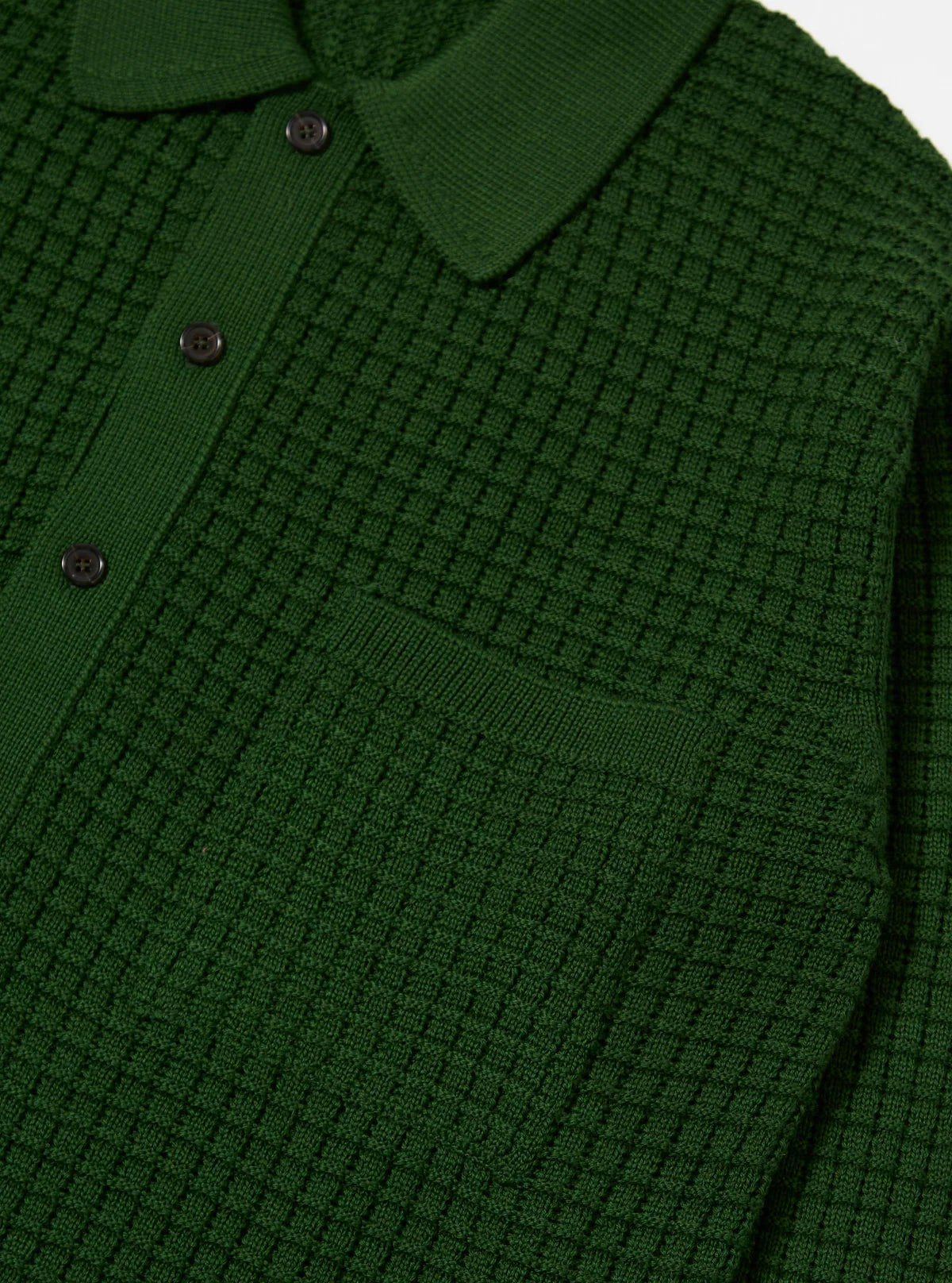 UNIVERSAL WORKS Green Textured Merino Knit Charlie Cardigan