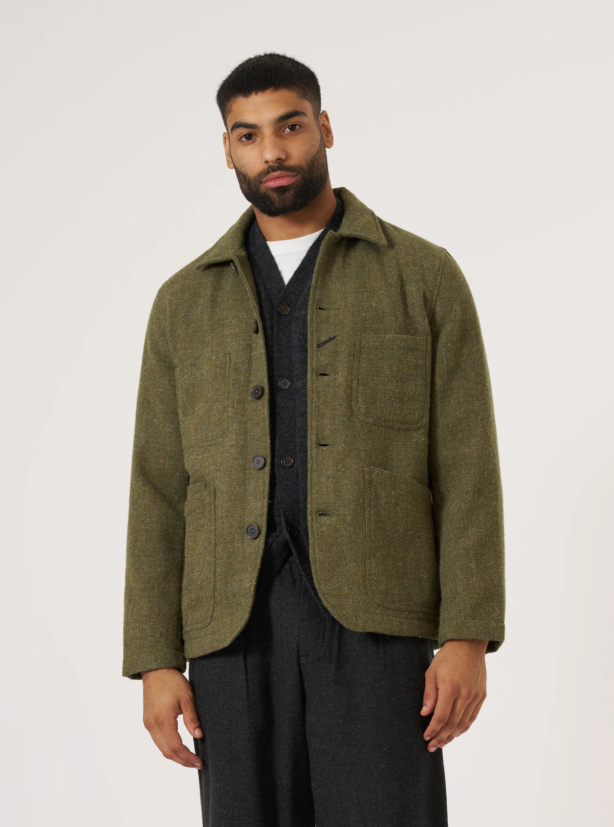 UNIVERSAL WORKS Green Harris Tweed Plaid Bakers Jacket