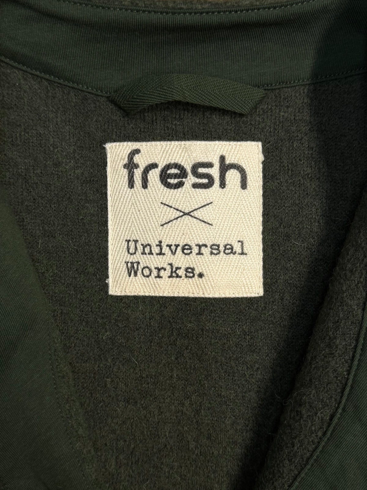 UNIVERSAL WORKS x Fresh Cardigan Wool Fleece Olive Cocoa