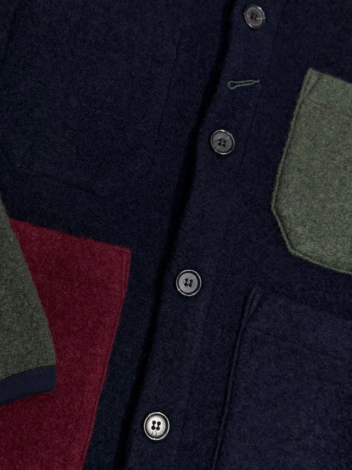 UNIVERSAL WORKS x Fresh Cardigan Wool Fleece Navy Bordeaux