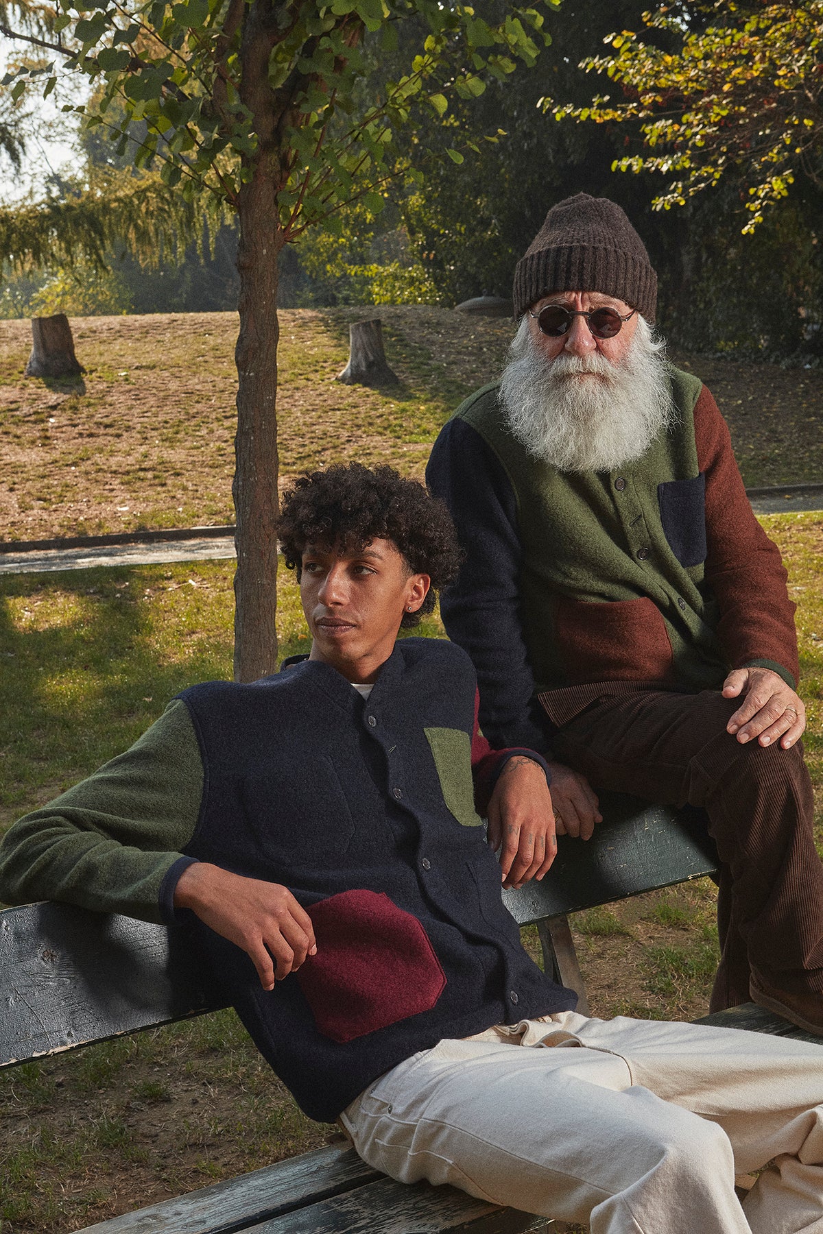 UNIVERSAL WORKS x Fresh Cardigan Wool Fleece Navy Bordeaux