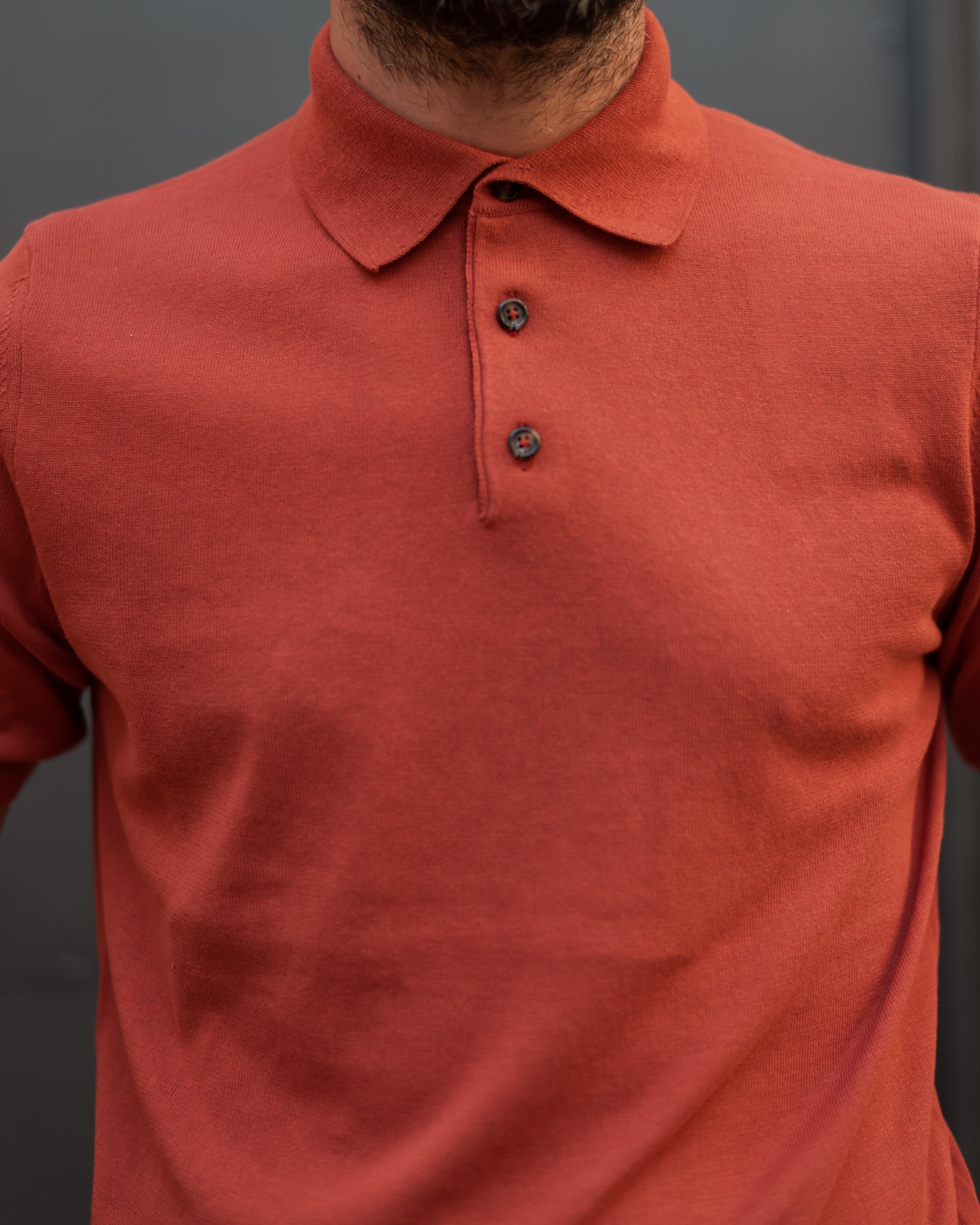 Polo FRESH lavorata a maglia in cotone crespo extra fine in rosso Cayenne