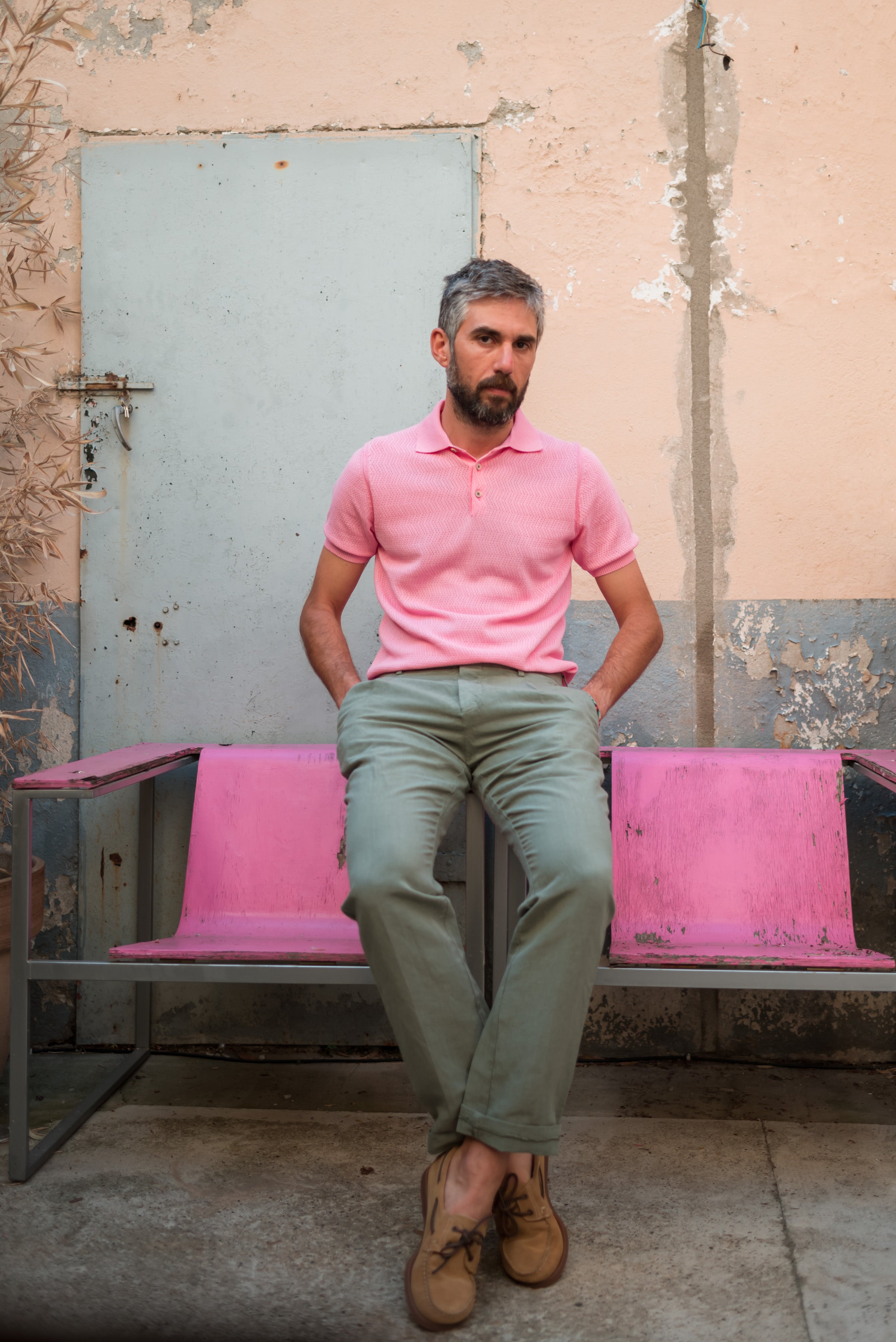 FRESH Hopkins Polo tricoté en crêpe de coton extra fin en rose