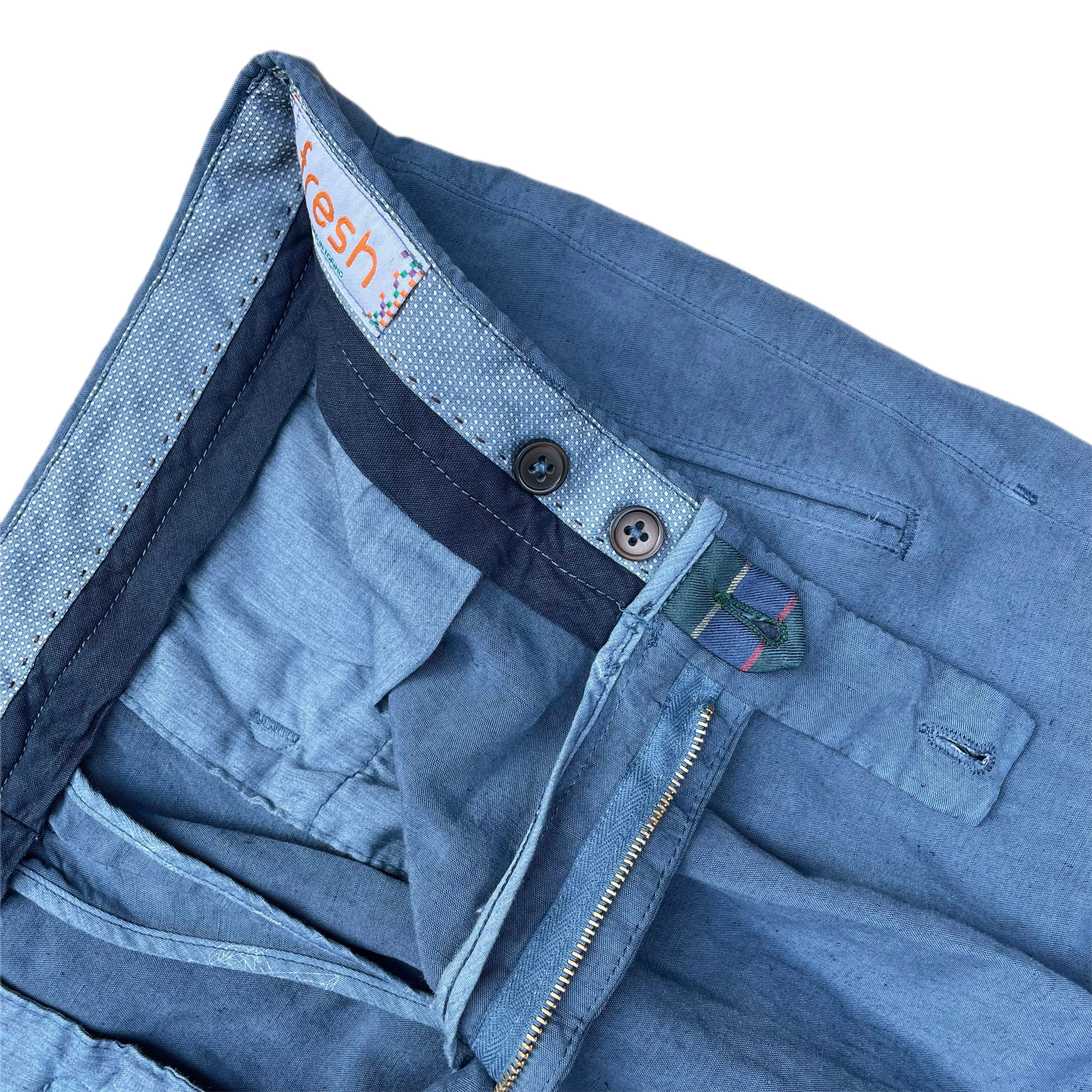 FRESH Pantalon chino à un pli en lin et lyocell bleu