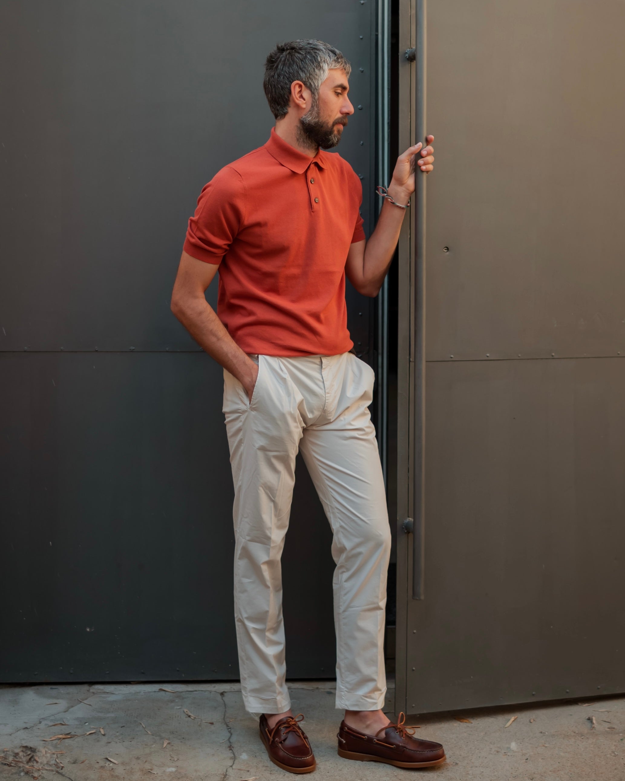 Polo FRESH lavorata a maglia in cotone crespo extra fine in rosso Cayenne