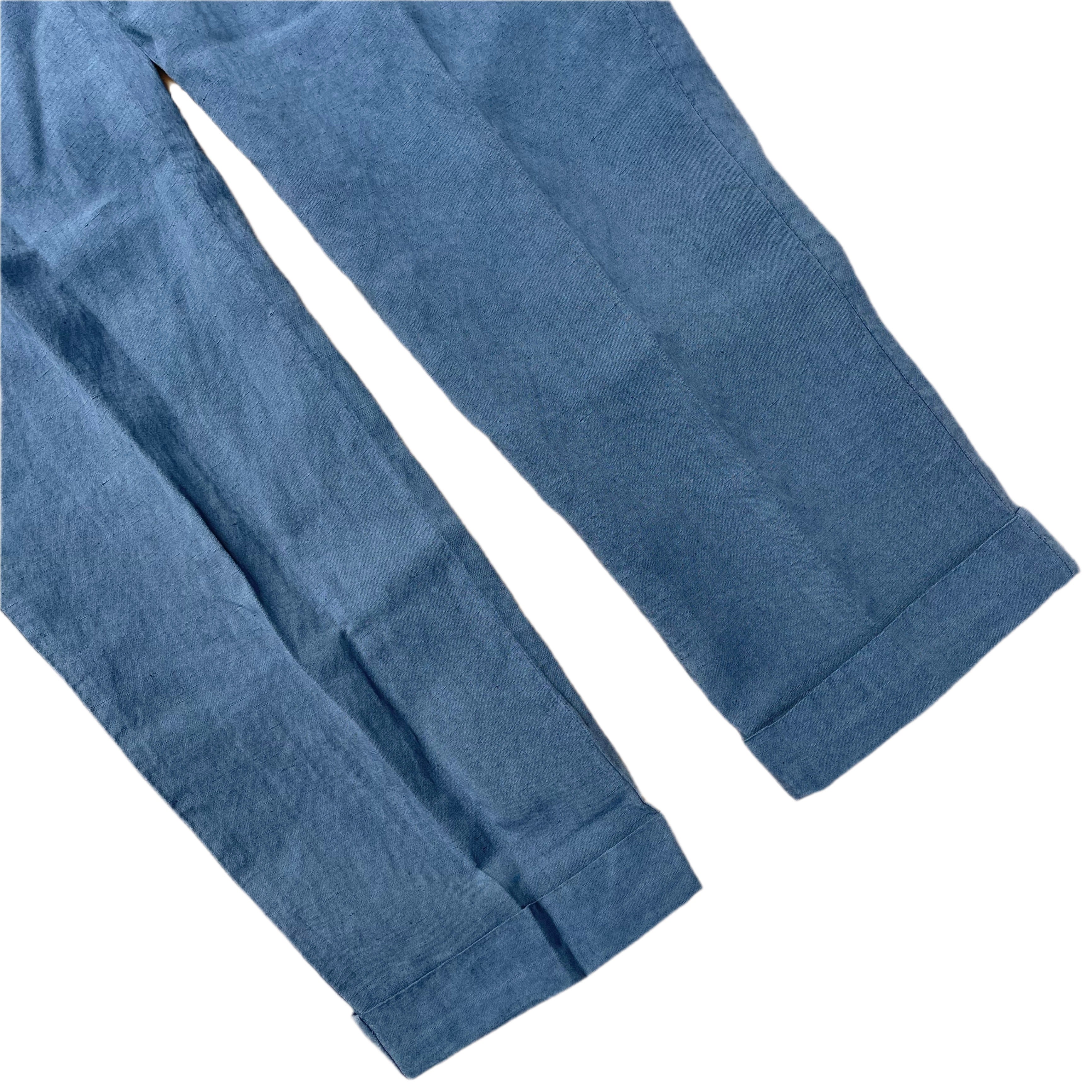 FRESH Pantalon chino à un pli en lin et lyocell bleu