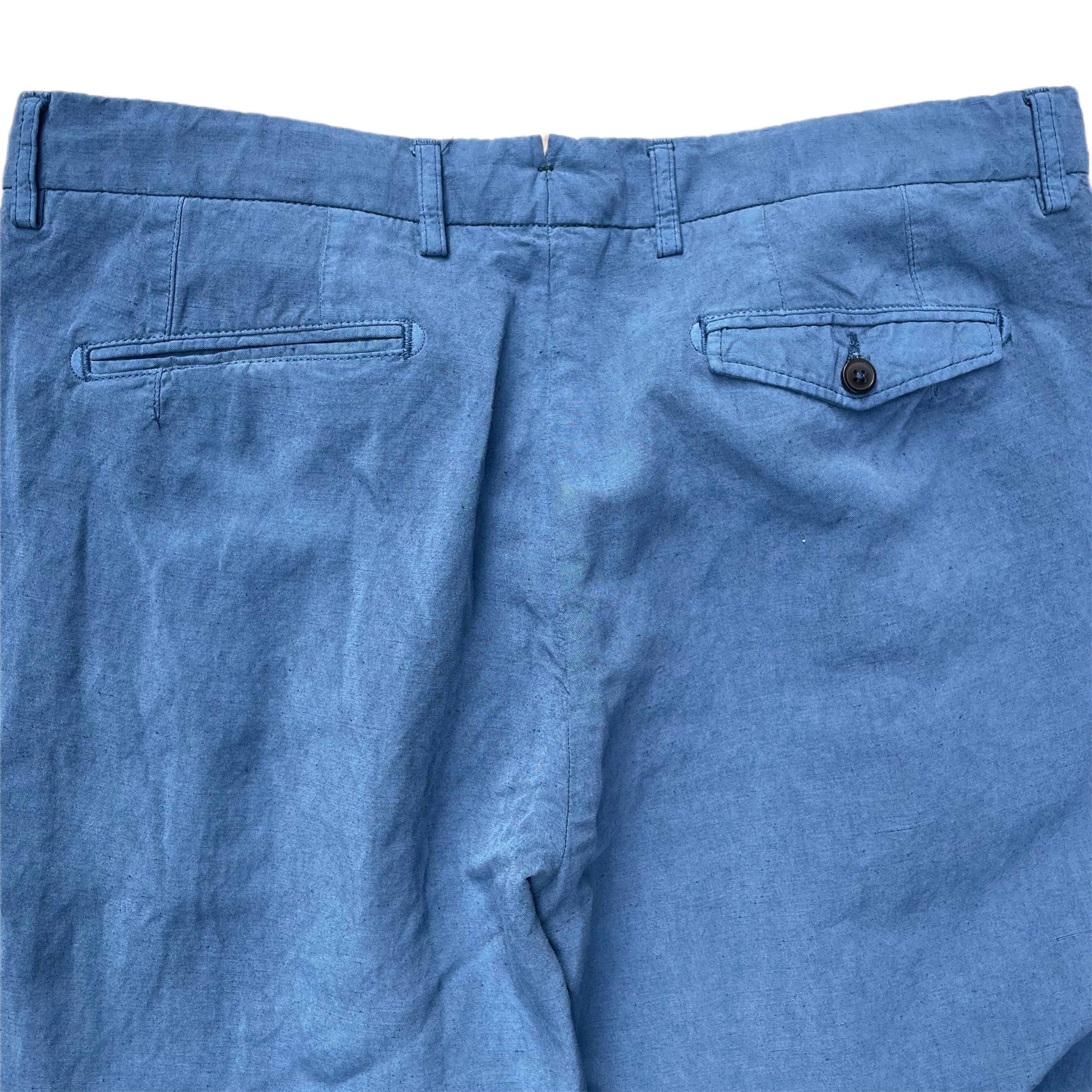 FRESH Pantalon chino à un pli en lin et lyocell bleu