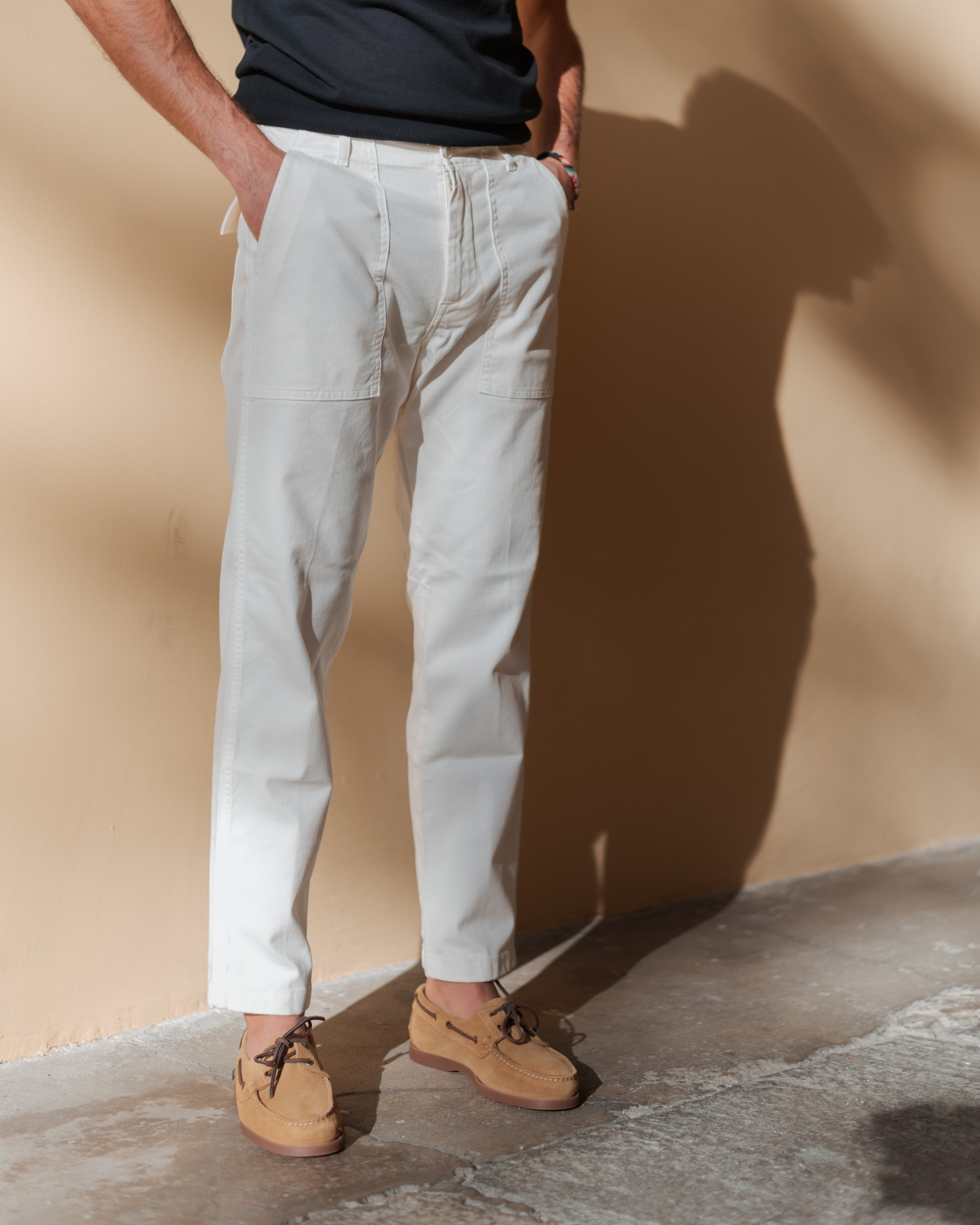 Pantalon de fatigue en coton FRESH en blanc beurre