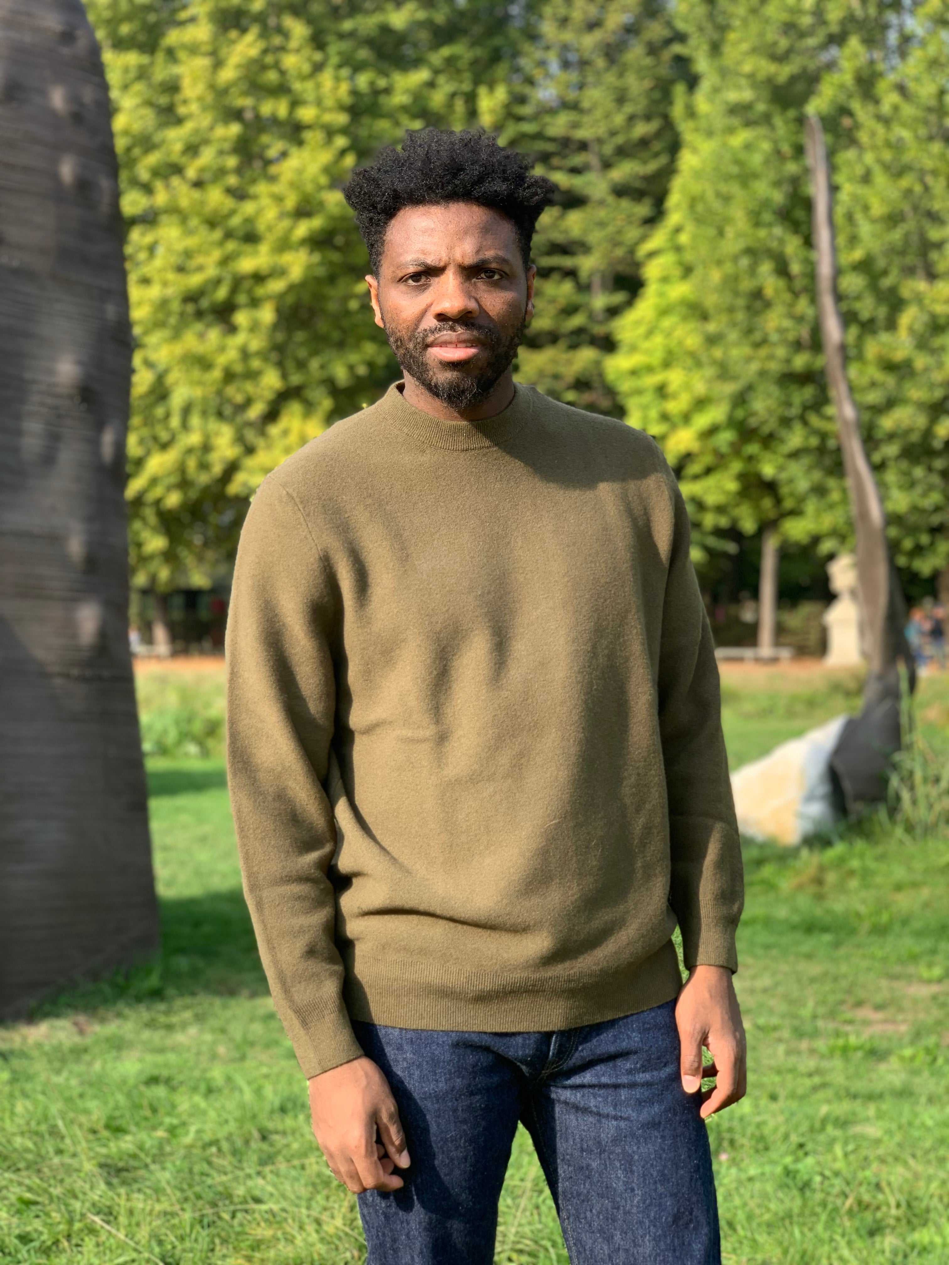 FRESH Pull Col Rond En Laine Vert Militaire