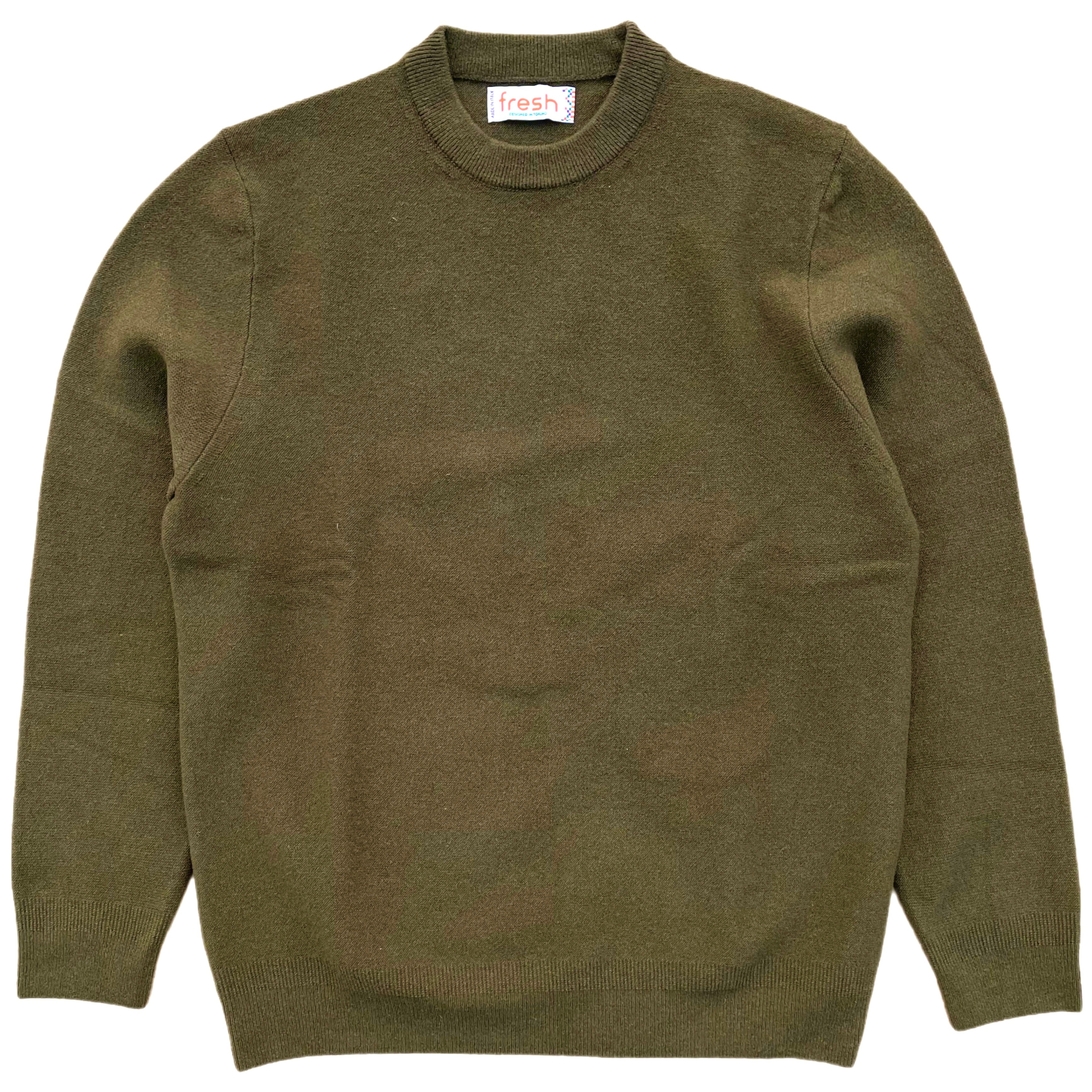 FRESH Pull Col Rond En Laine Vert Militaire