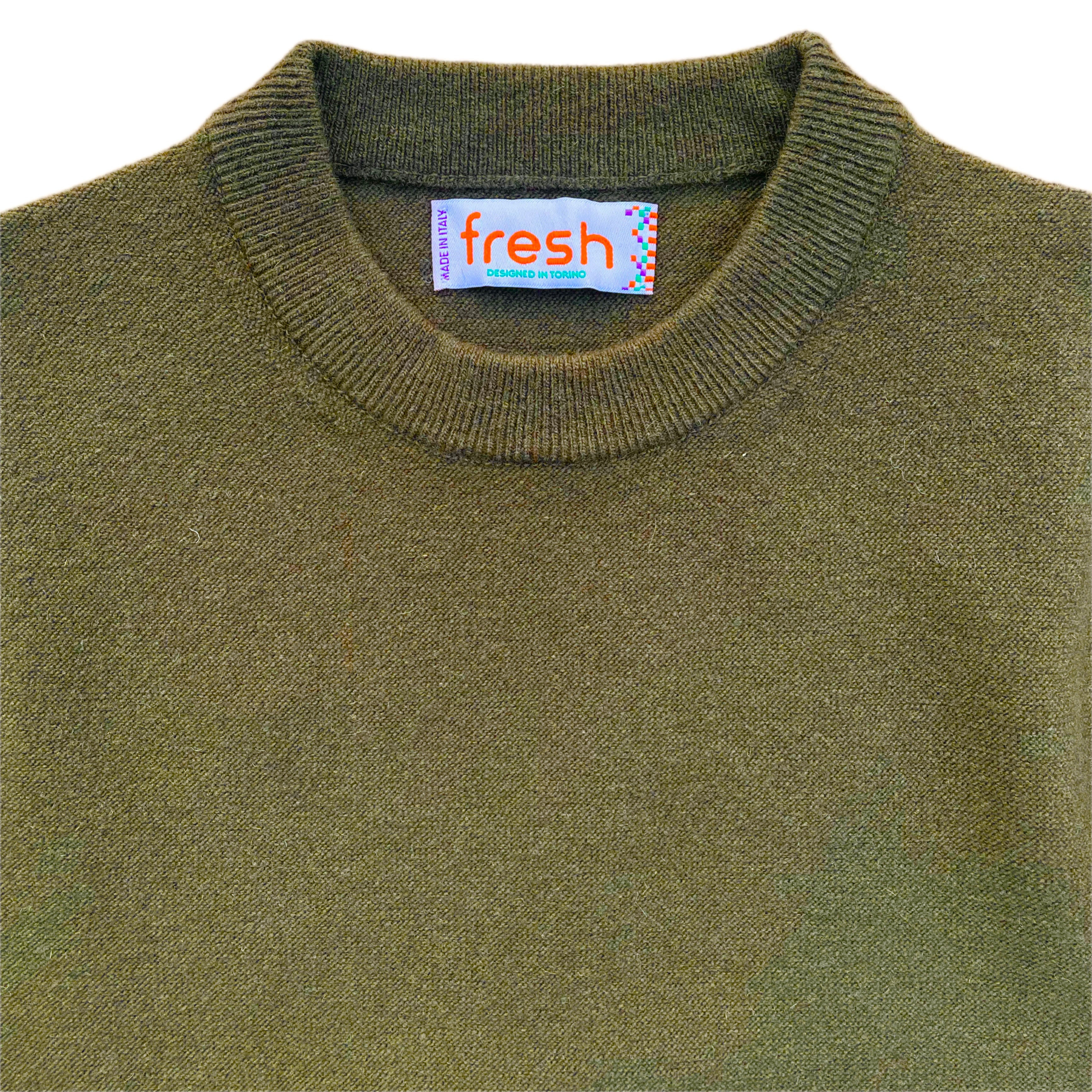 FRESH Pull Col Rond En Laine Vert Militaire