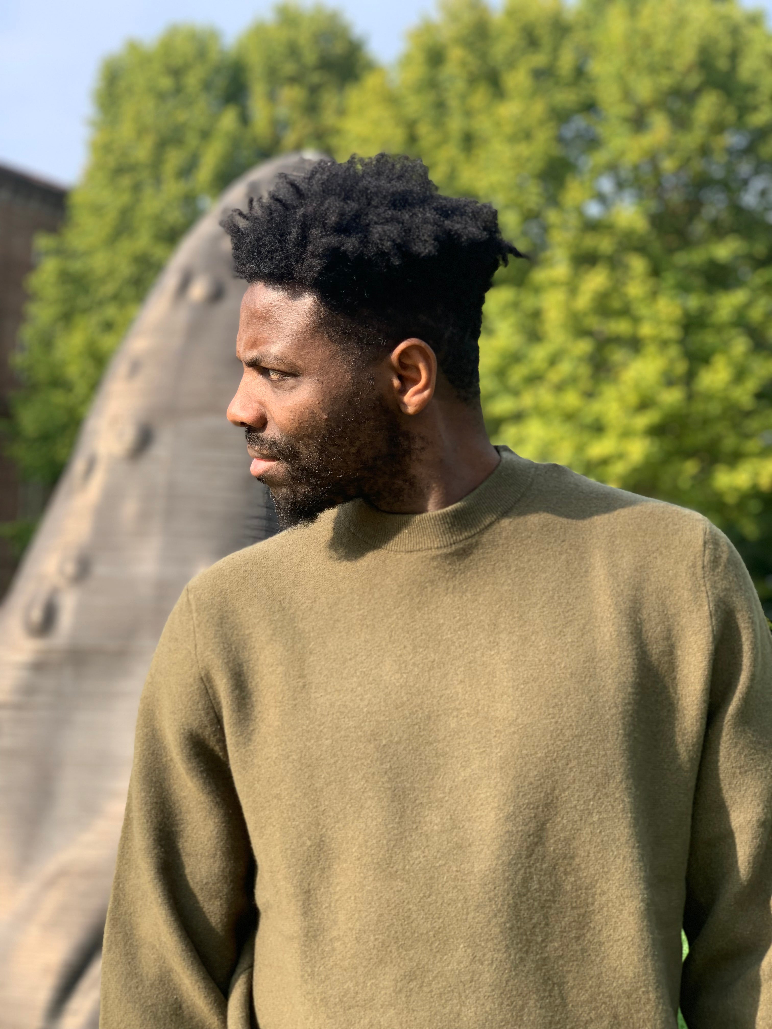 FRESH Pull Col Rond En Laine Vert Militaire