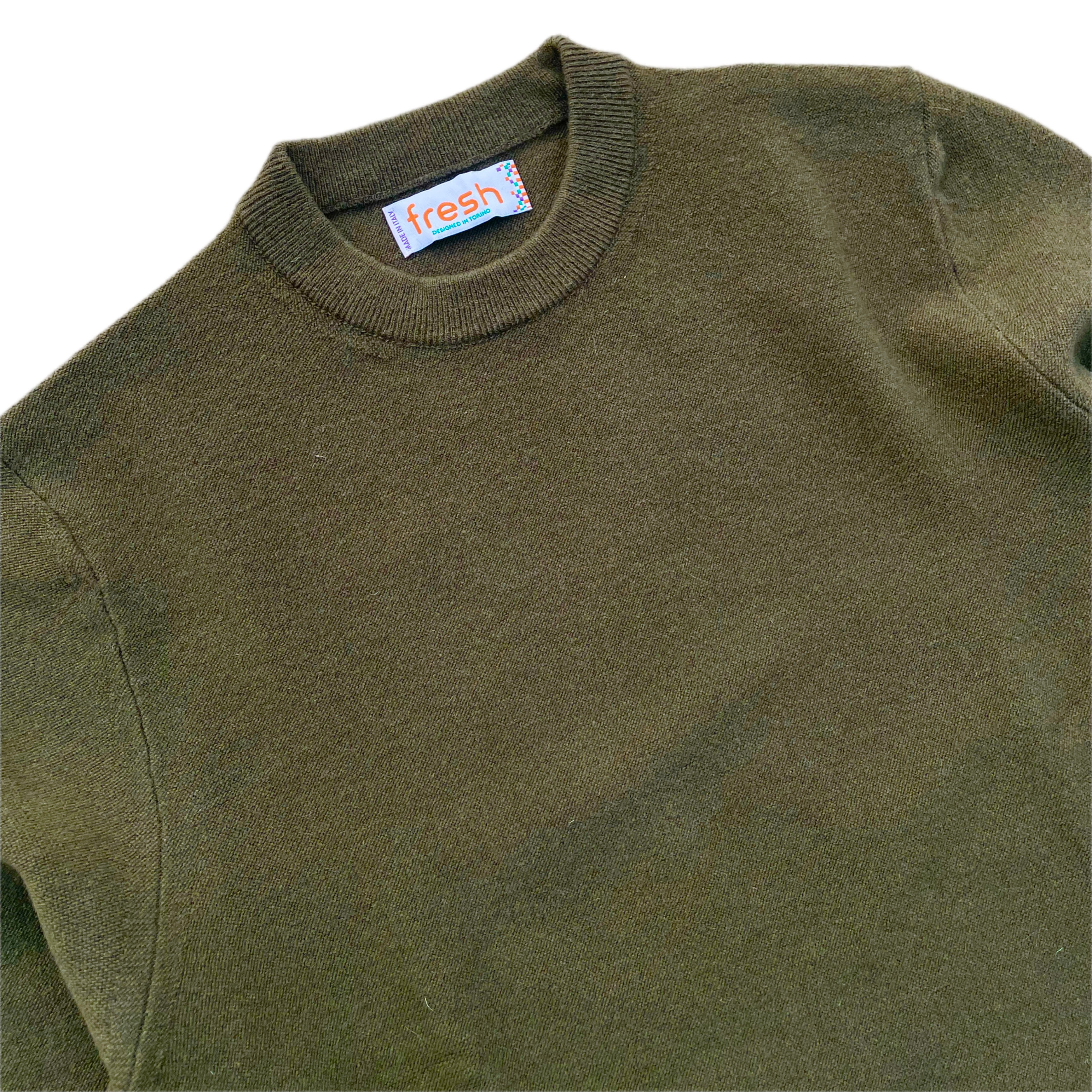 FRESH Pull Col Rond En Laine Vert Militaire