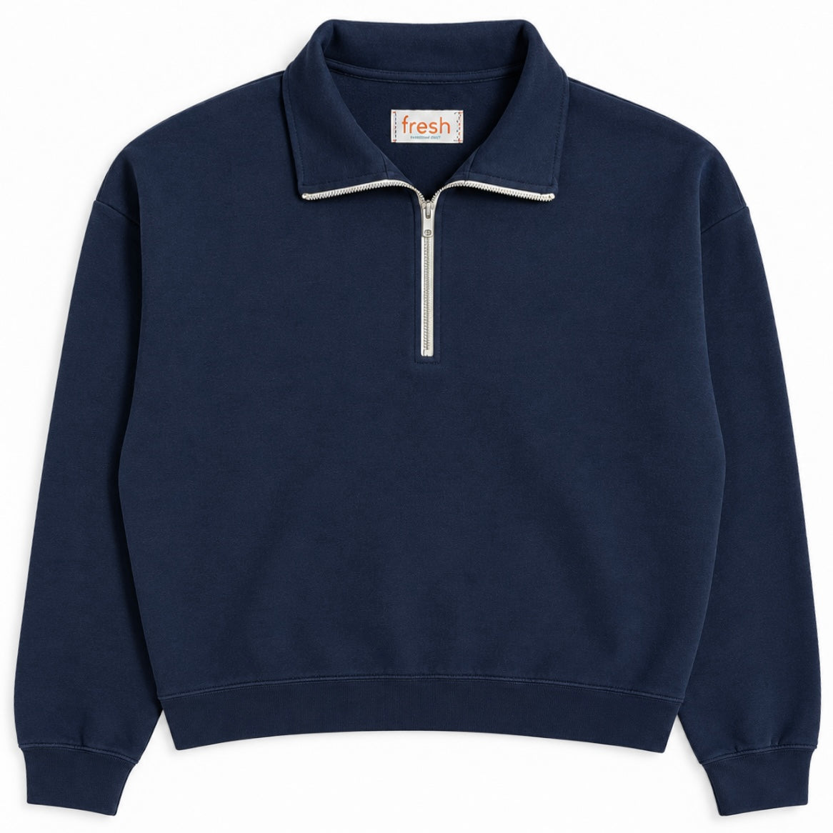 FRESH Barry Cotton Quarter-Zip Sweatshirt  in Navy