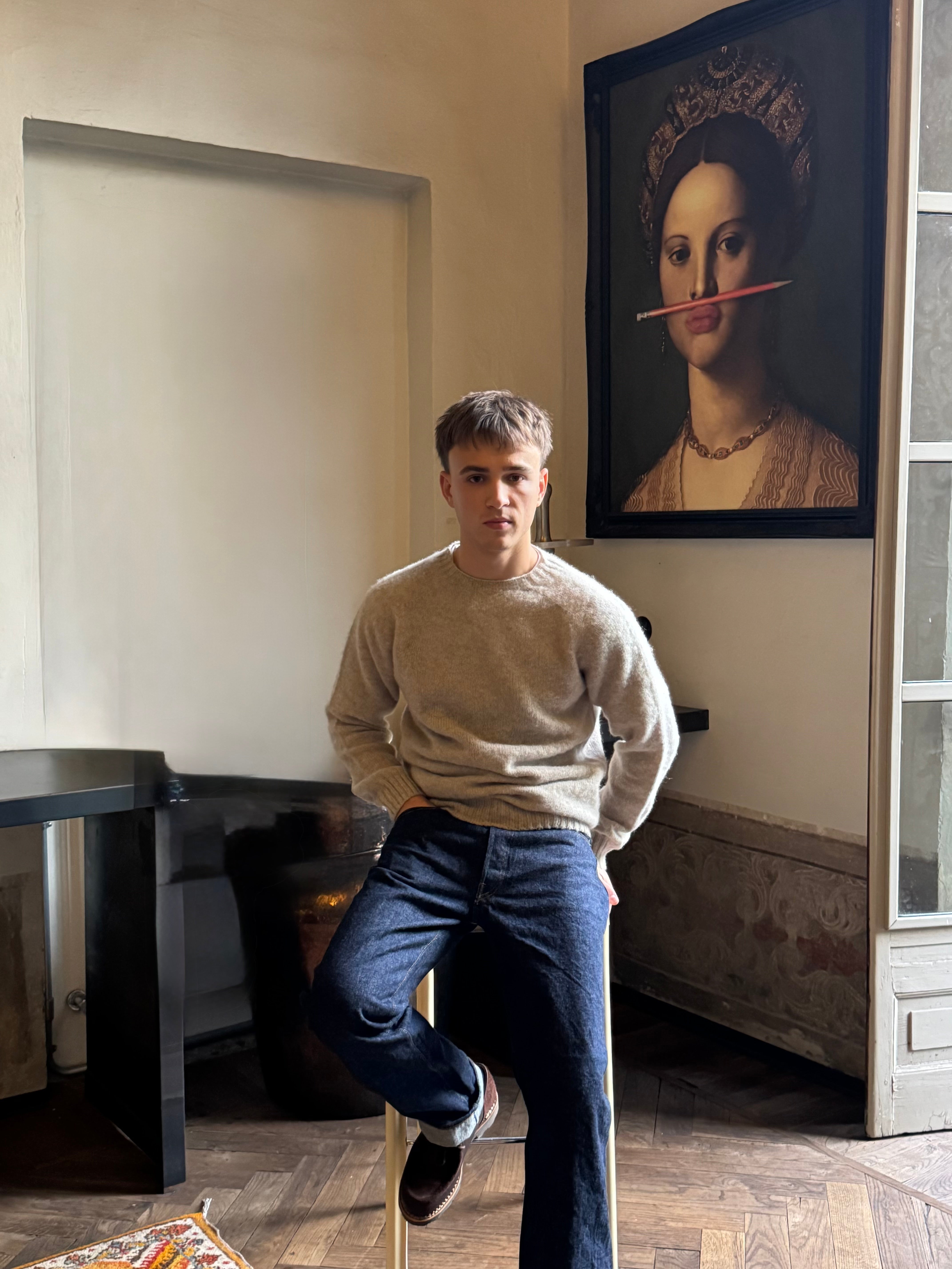 FRESH Sean Shaggy Shetland Wool Jumper In Putty