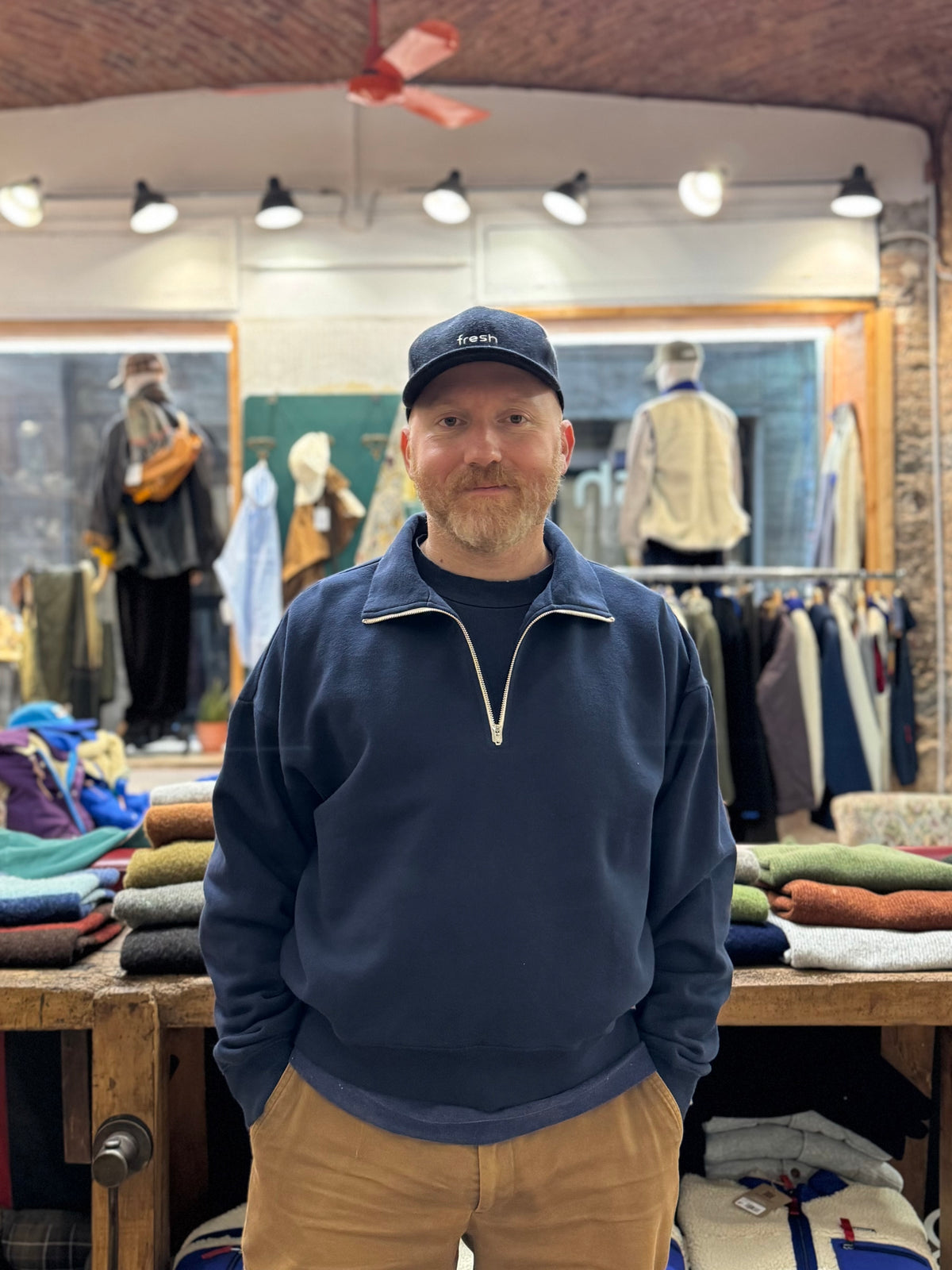 FRESH Barry Cotton Quarter-Zip Sweatshirt  in Navy