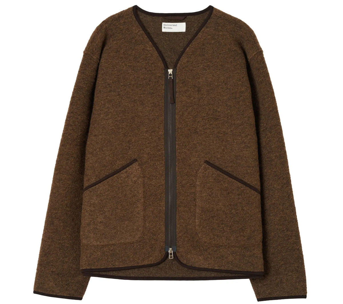 UNIVERSAL WORKS Brown Marl Wool Fleece Zip Liner Jacket