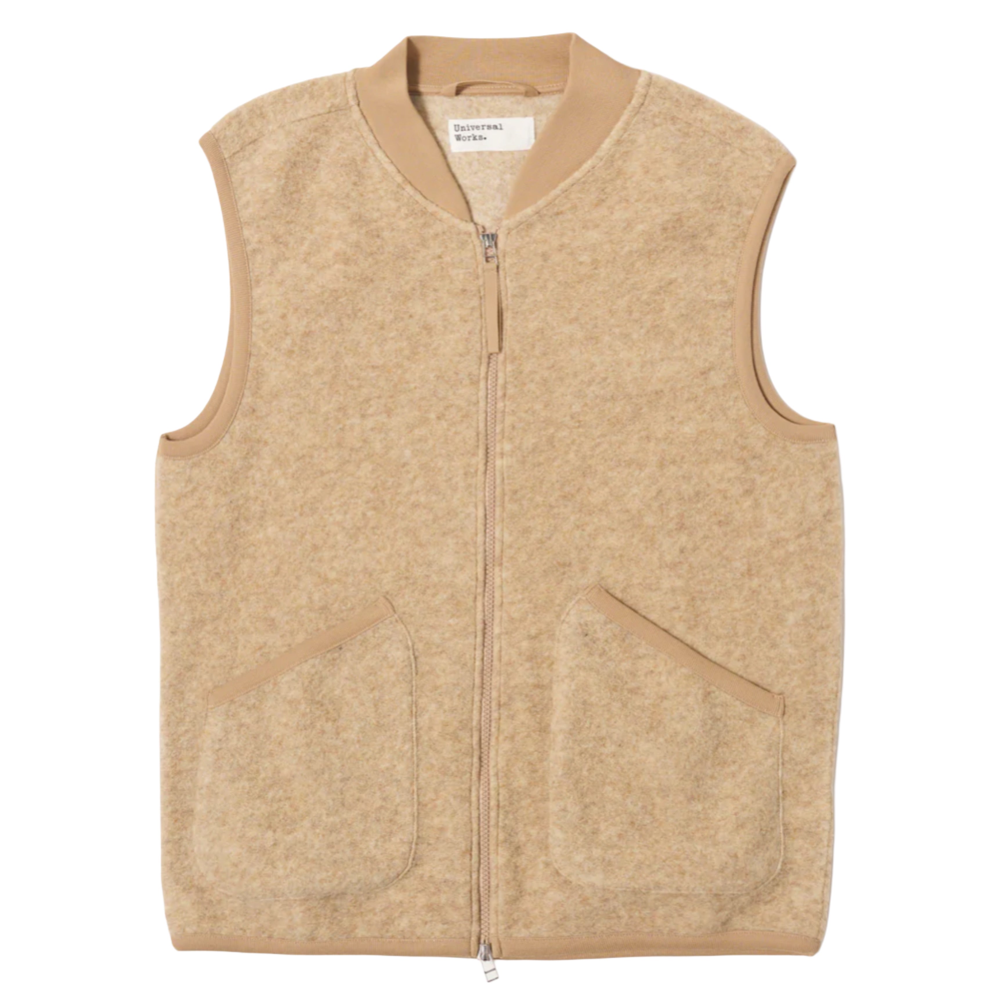 UNIVERSAL WORKS Fawn Wool Fleece Zip Waistcoat