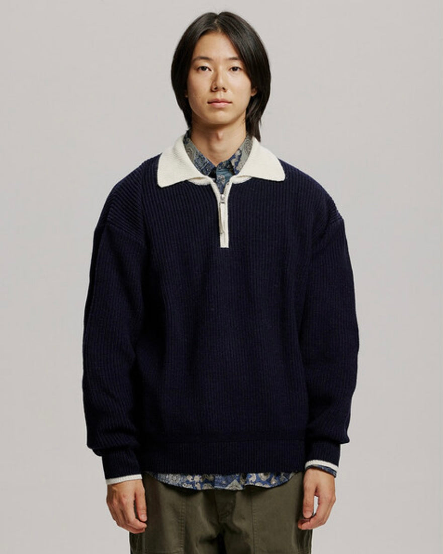 FRIZMWORKS Contrast Collar Half Zip Knit Navy
