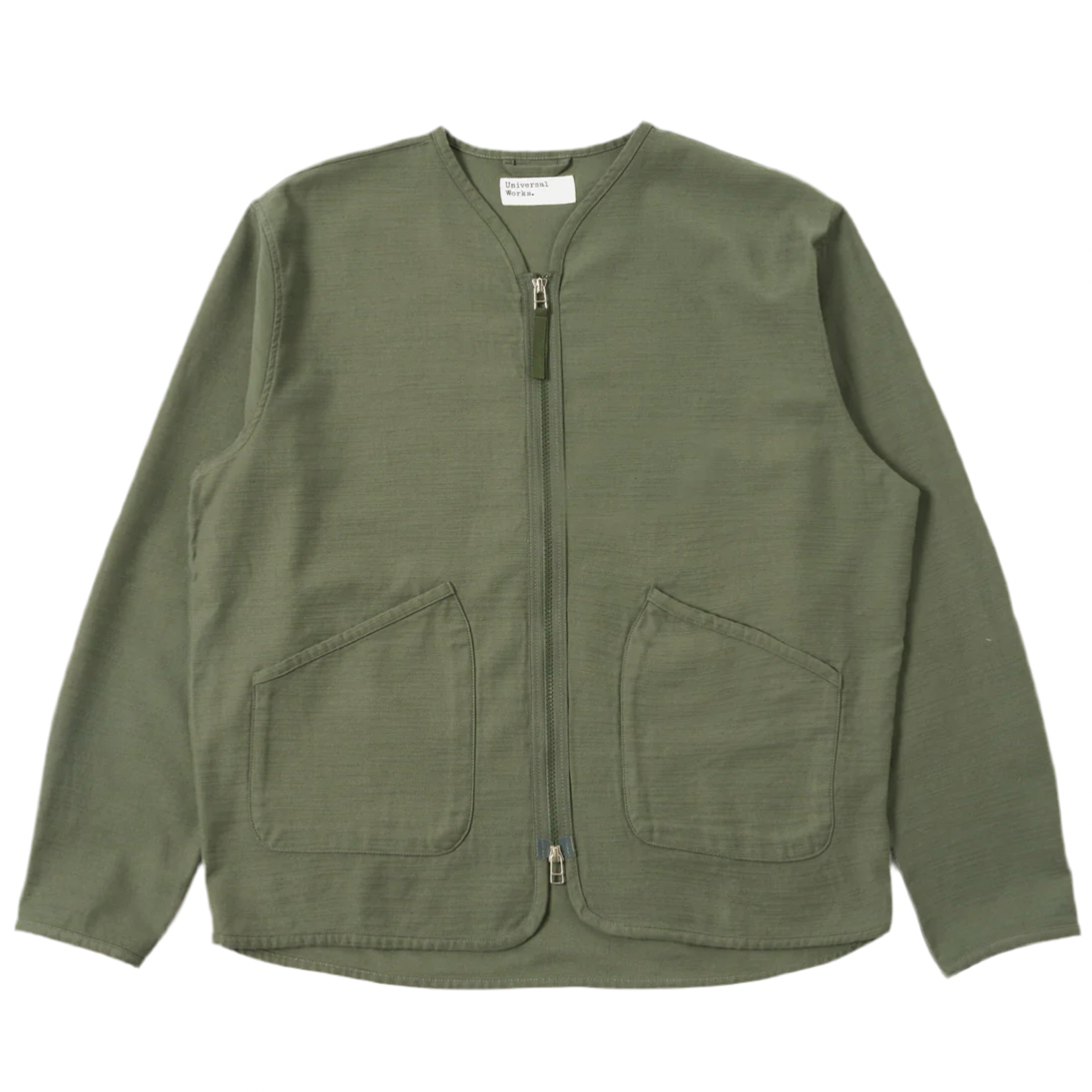 Giacca con zip UNIVERSAL WORKS in raso slub color oliva