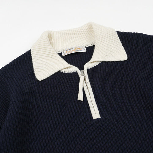 FRIZMWORKS Contrast Collar Half Zip Knit Navy