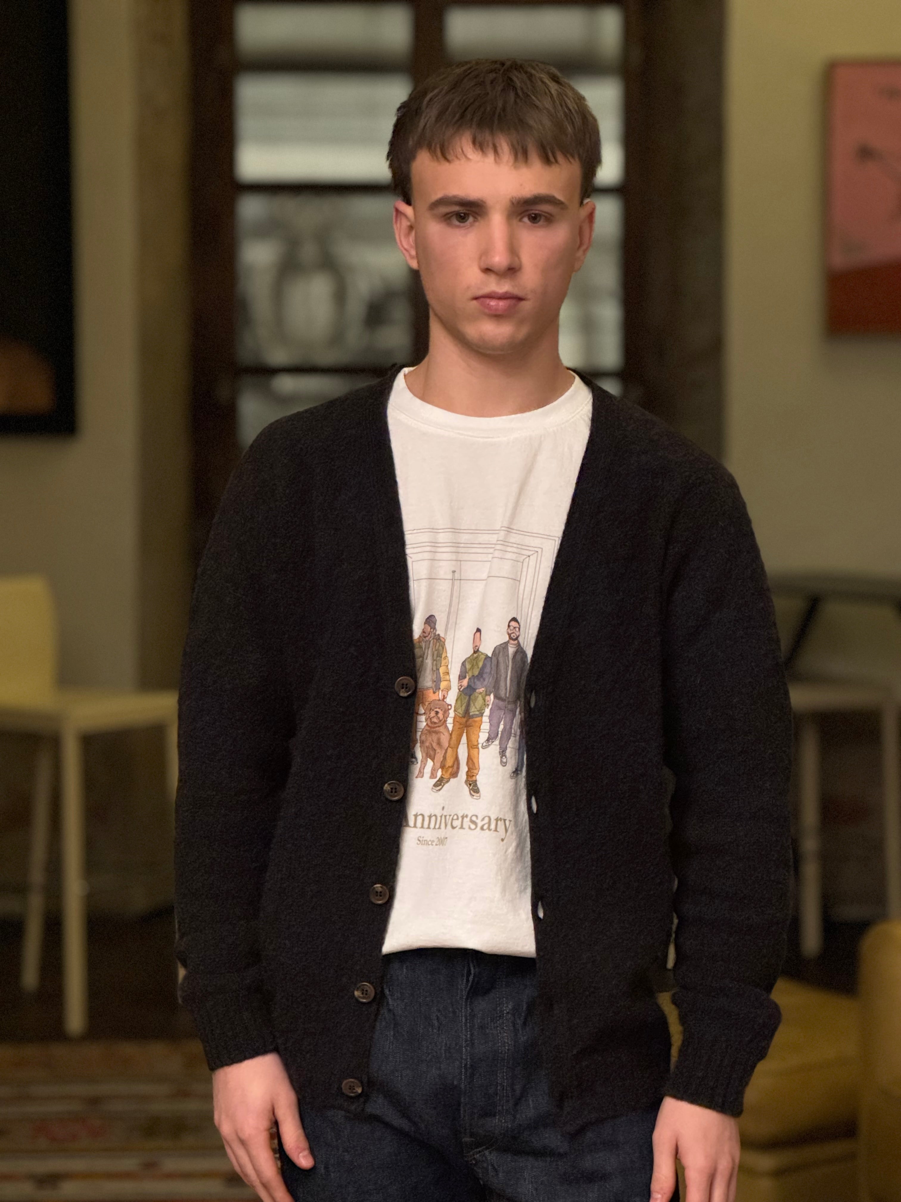 FRESH Dave Shaggy Shetland Wool Cardigan In Volcano