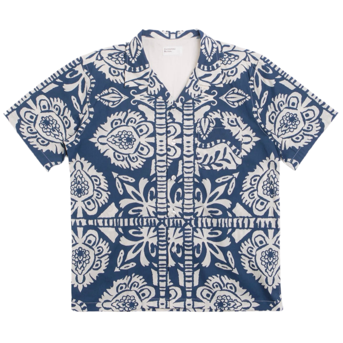 UNIVERSAL WORKS Road Shirt Navy Island Print Cot