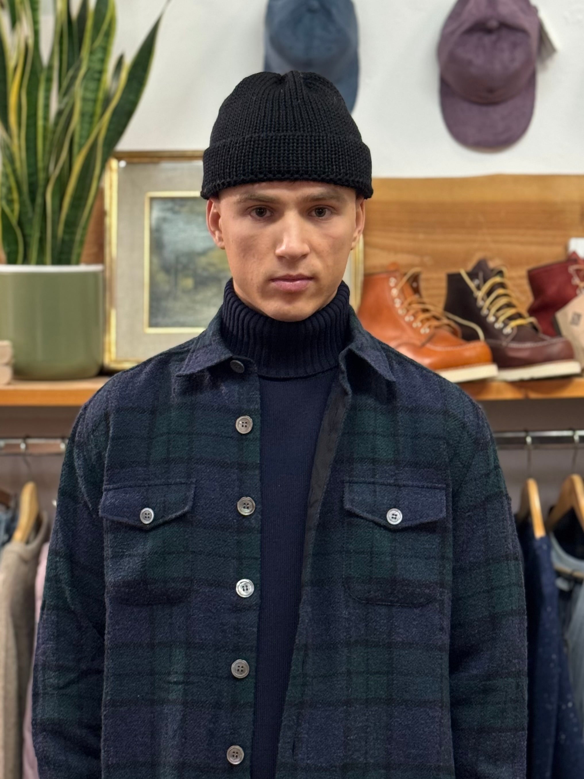 FRESH Tartan Wool Overshirt in Blue and Green