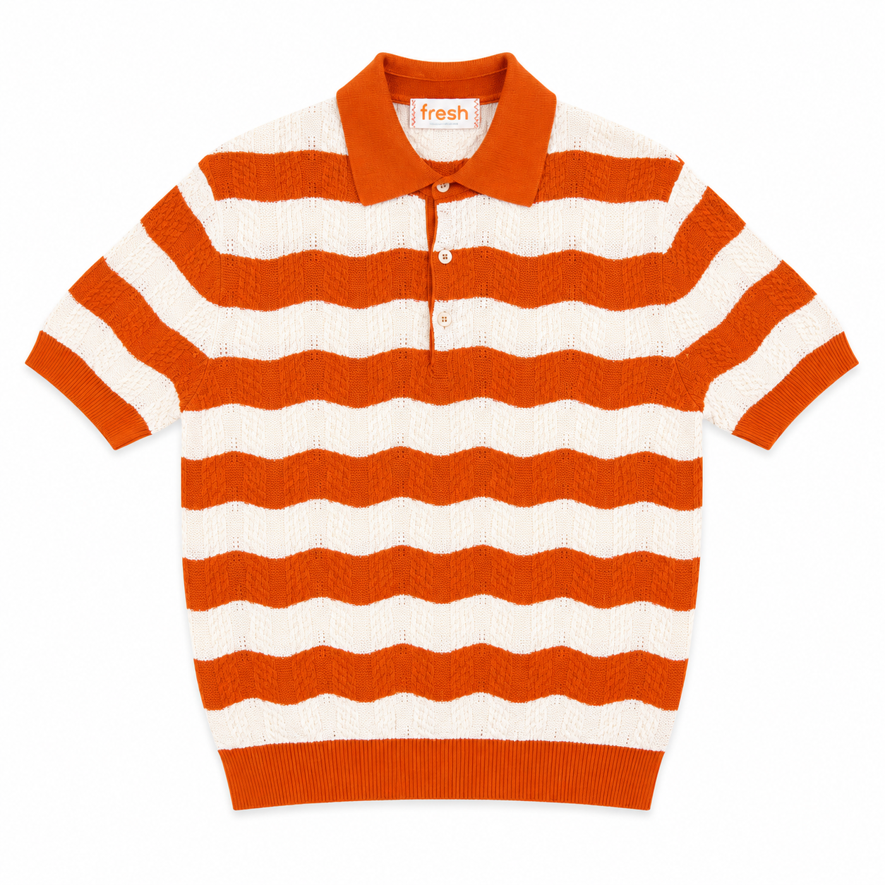 FRESH Retro Striped Cotton Polo Shirt in Burnt Orange and White