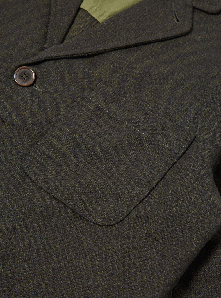 UNIVERSAL WORKS Three Button Jacket In Olive Upcycled Italian Tweed