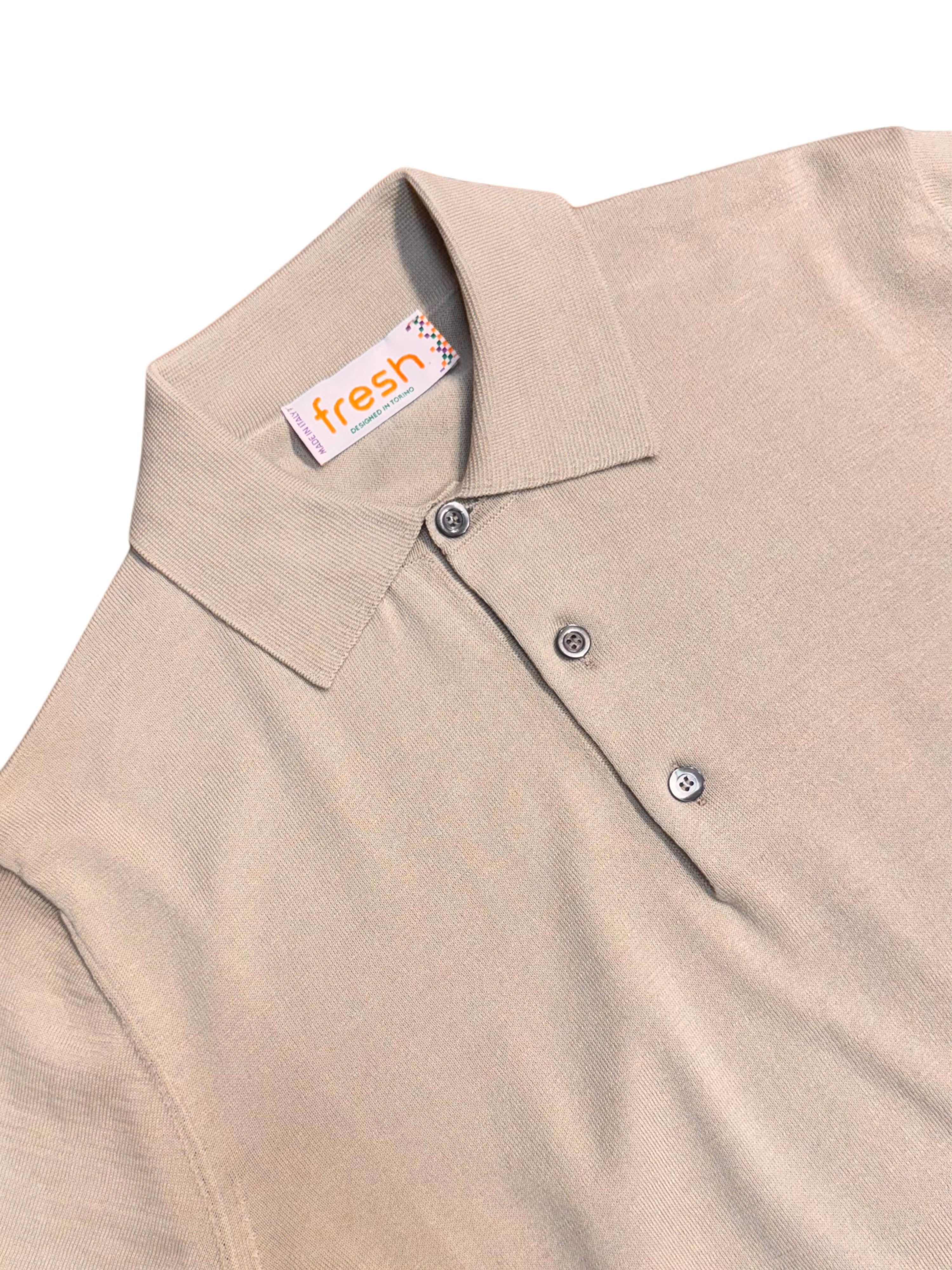 FRESH Weller Extra Fine Cotton Knitted Polo In Sand