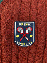 FRESH Tennis Club V Neck Cotton Sweater In Brown