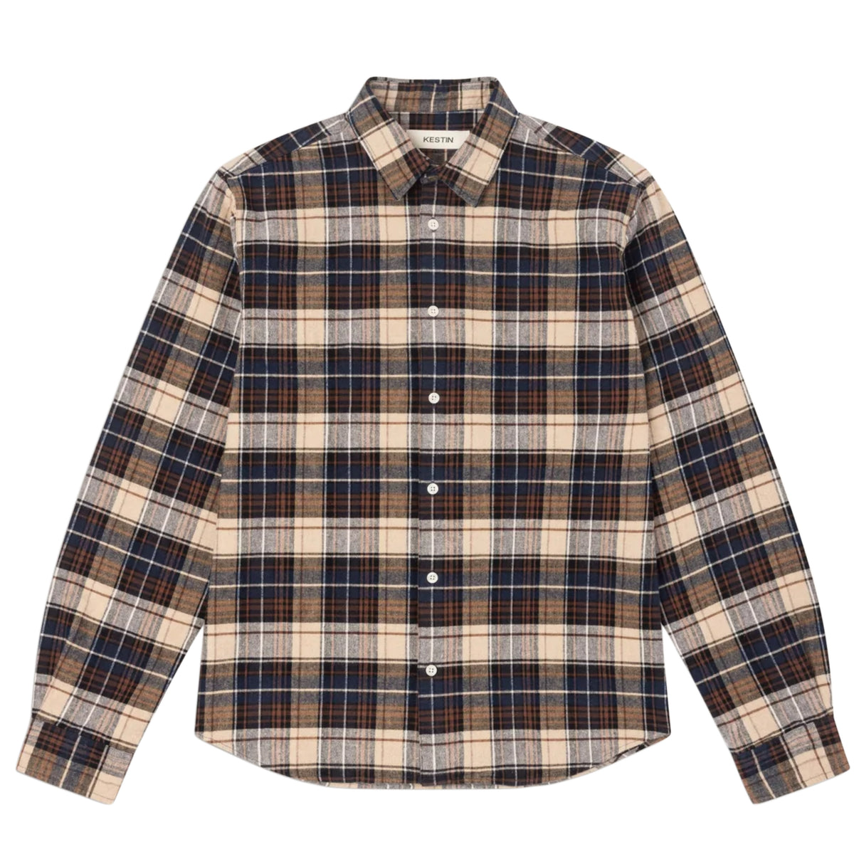 KESTIN Dirleton Shirt in Navy Check Heavy Flannel Cotton