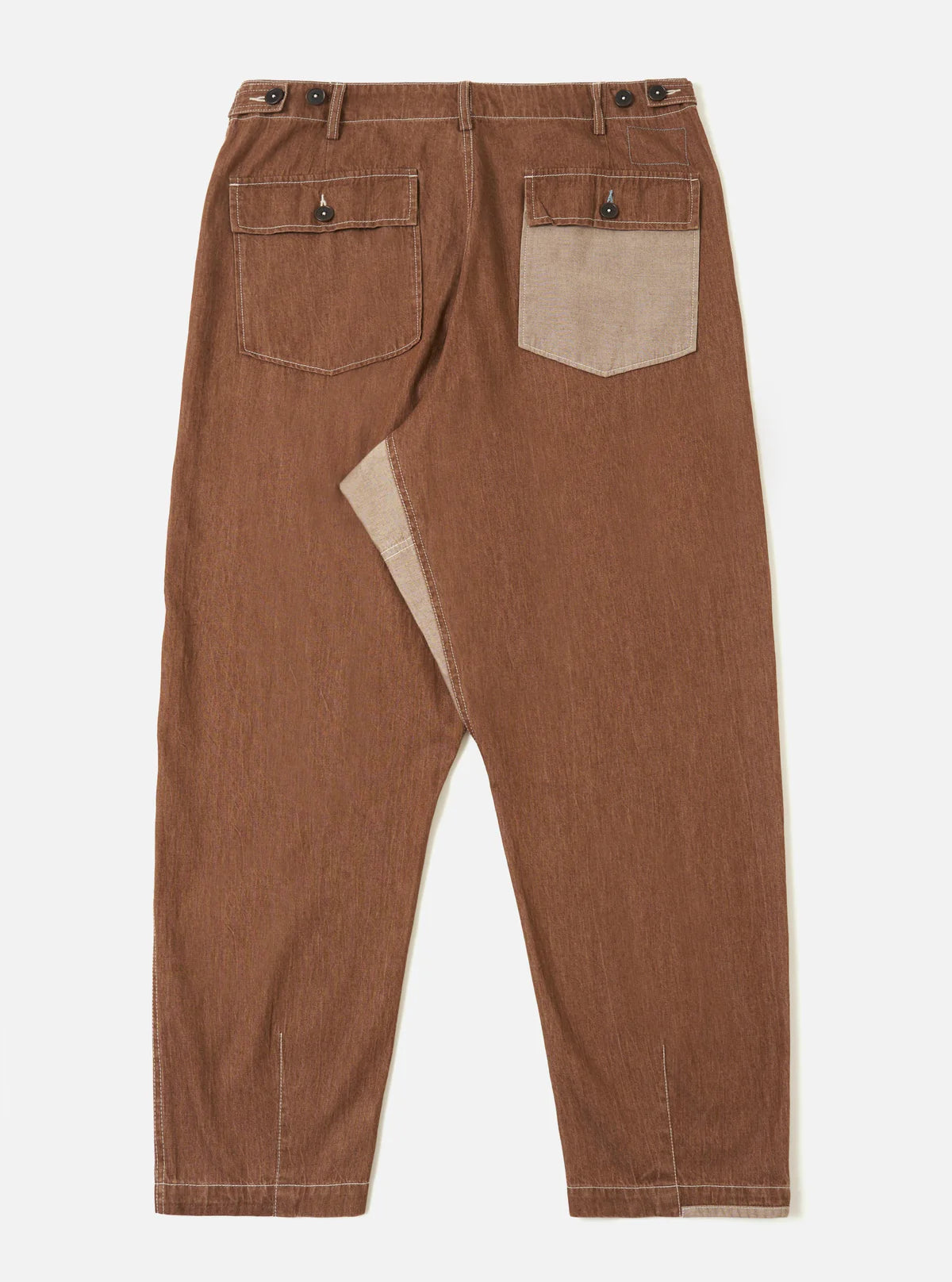 UNIVERSAL WORKS Pantalone Fatigue Meco Denim con Patch Marrone