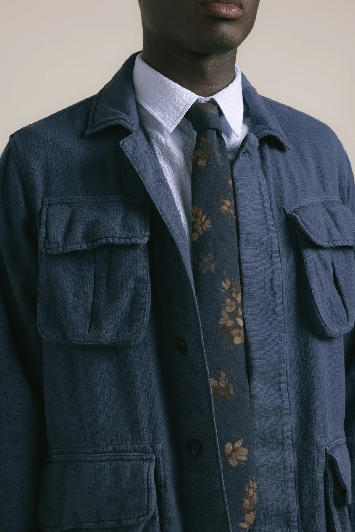 KESTIN Tyndrum Field Jacket in Navy Slub Cotton