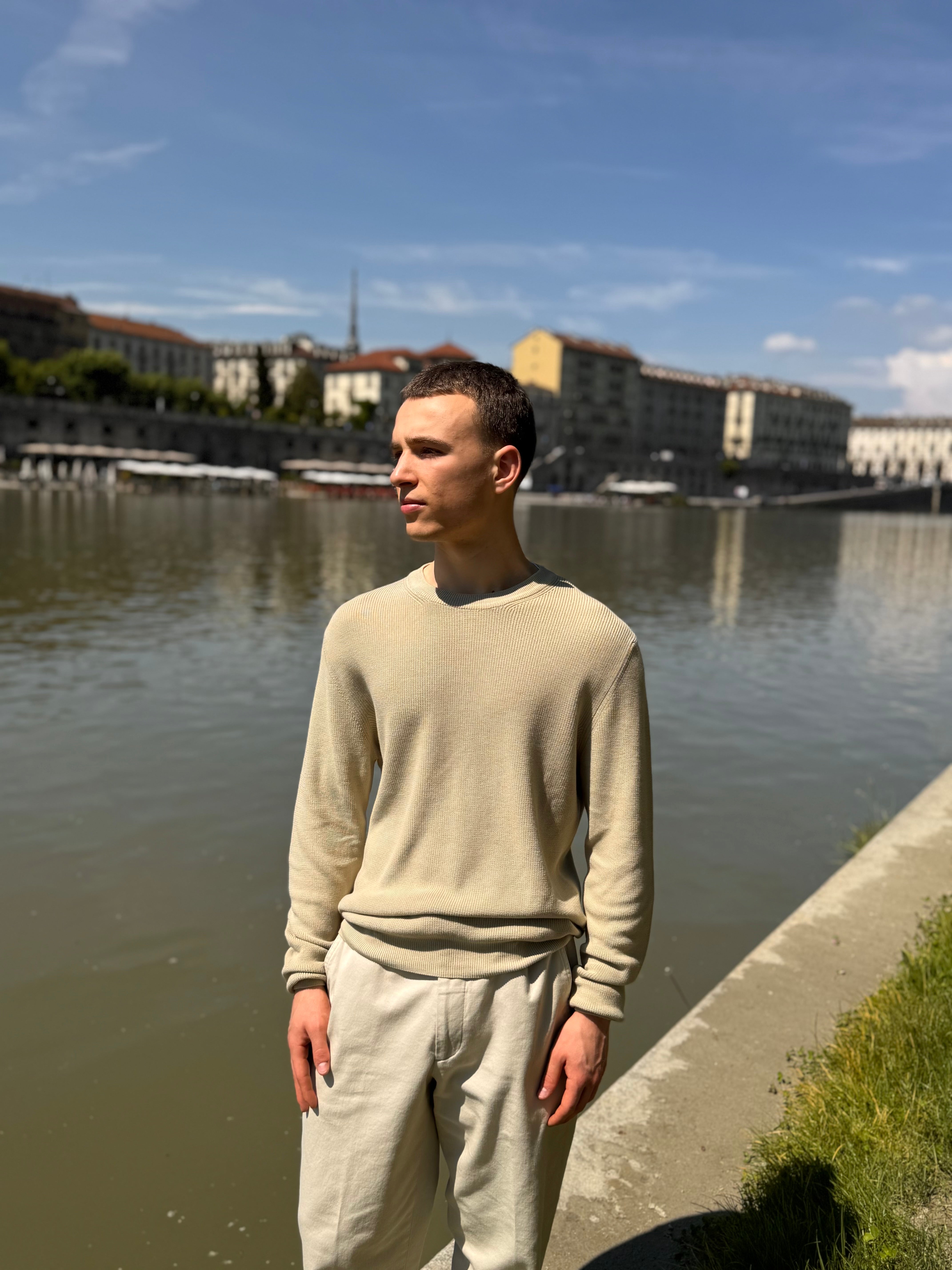 FRESH René Italian Cotton Crew Neck Sweater in Sand