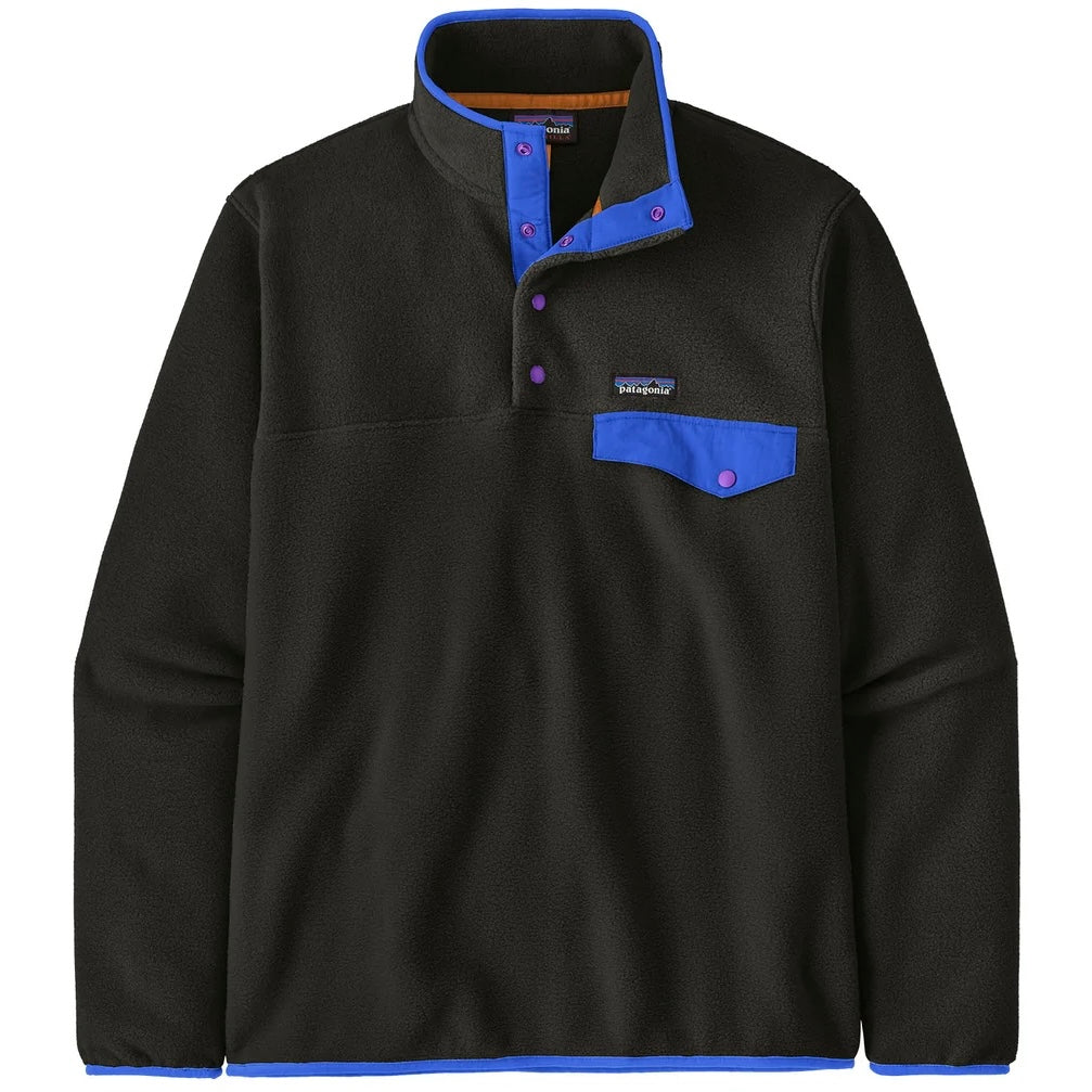 PATAGONIA Men's Lightweight Synchilla® Snap-T® Fleece Pullover Black w/P6 Blue